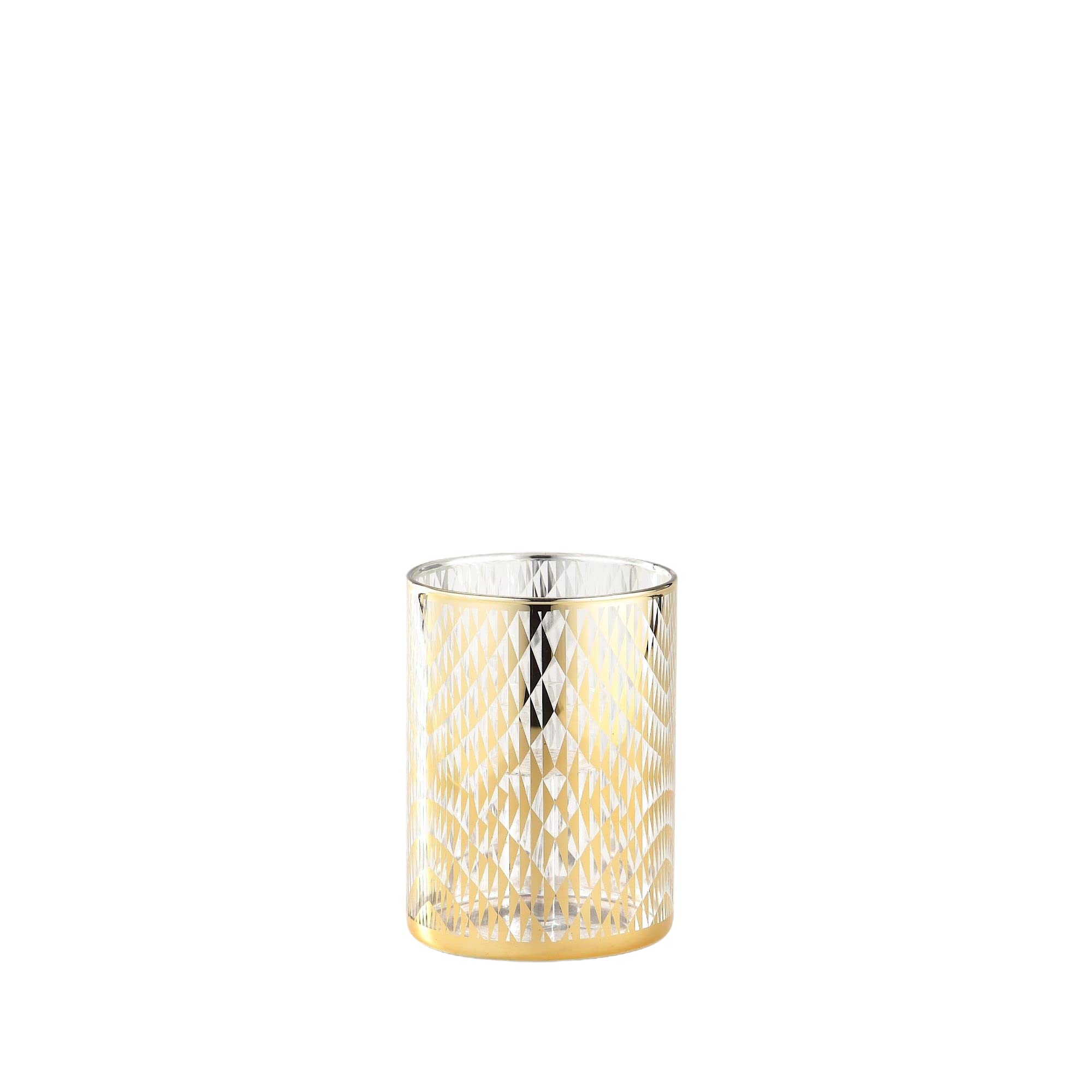 CC Home Furnishings 6 Inch Gold Cylindrical Hand Blown Glass Vase - Elegant Centerpiece for Dining Table, Wedding Decor & Home Interior Design