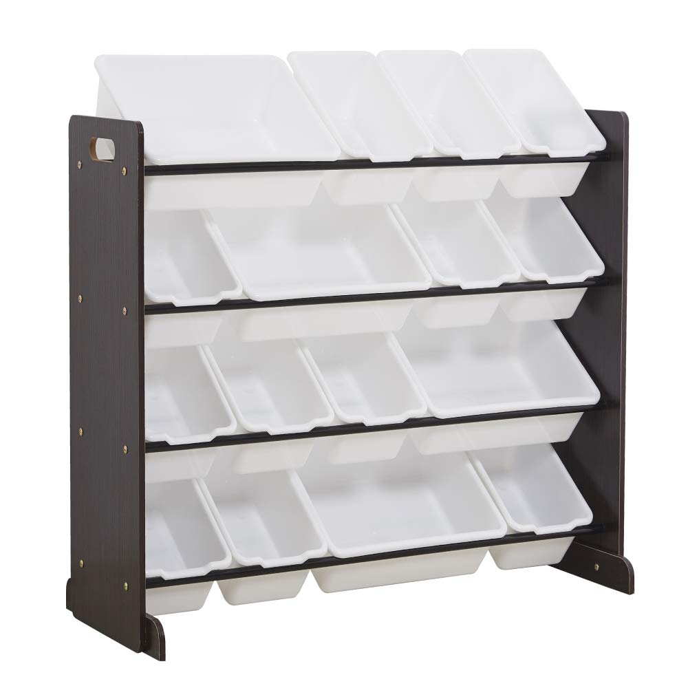 Extra Large Toy Storage Organizer with 16 Bins - Plastic Drawer & Wooden Toy Box for Kids (40.35