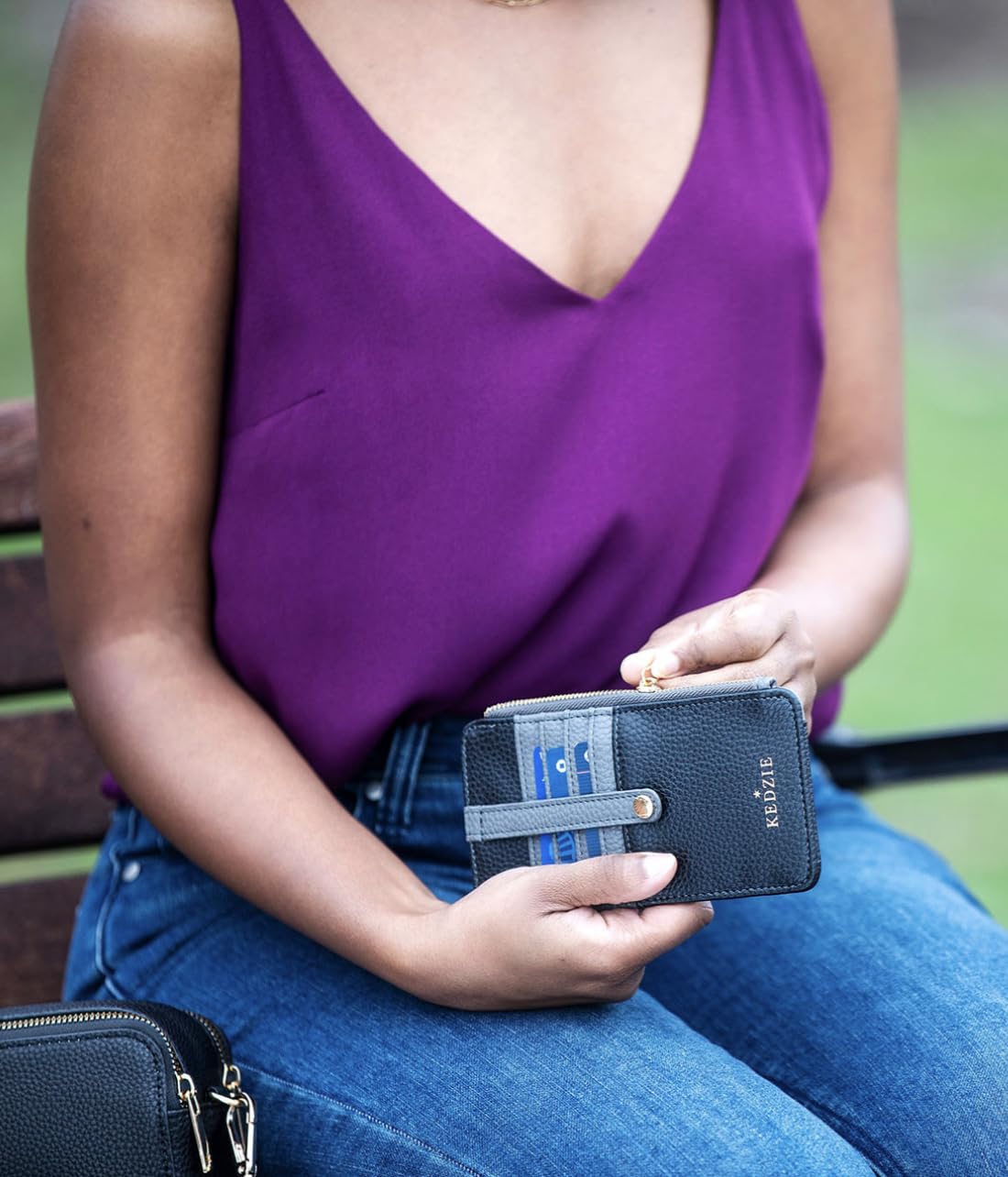 KEDZIE Vegan Leather Women's Zippered Wallet with ID Window - Slim Card Holder for Credit Cards & Cash | Perfect for Everyday Use, Travel & Minimalist Lifestyle (Black V2)