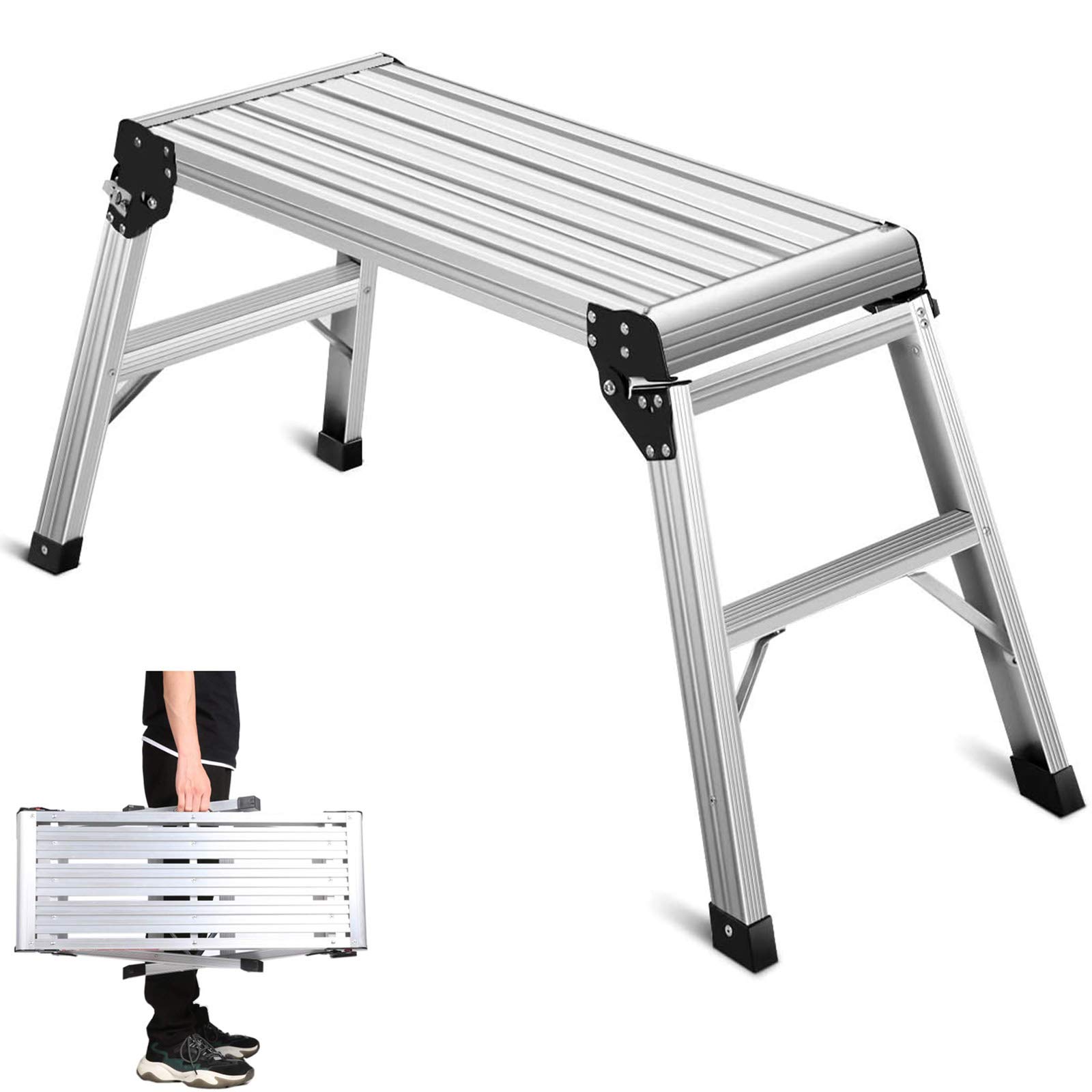 330 lb Capacity Aluminum Work Platform - Foldable Ladder with Non-Slip Feet for Roof Cleaning, Painting, Car Washing & Home Decoration | Heavy Duty Scaffold for Construction, Maintenance & DIY Projects