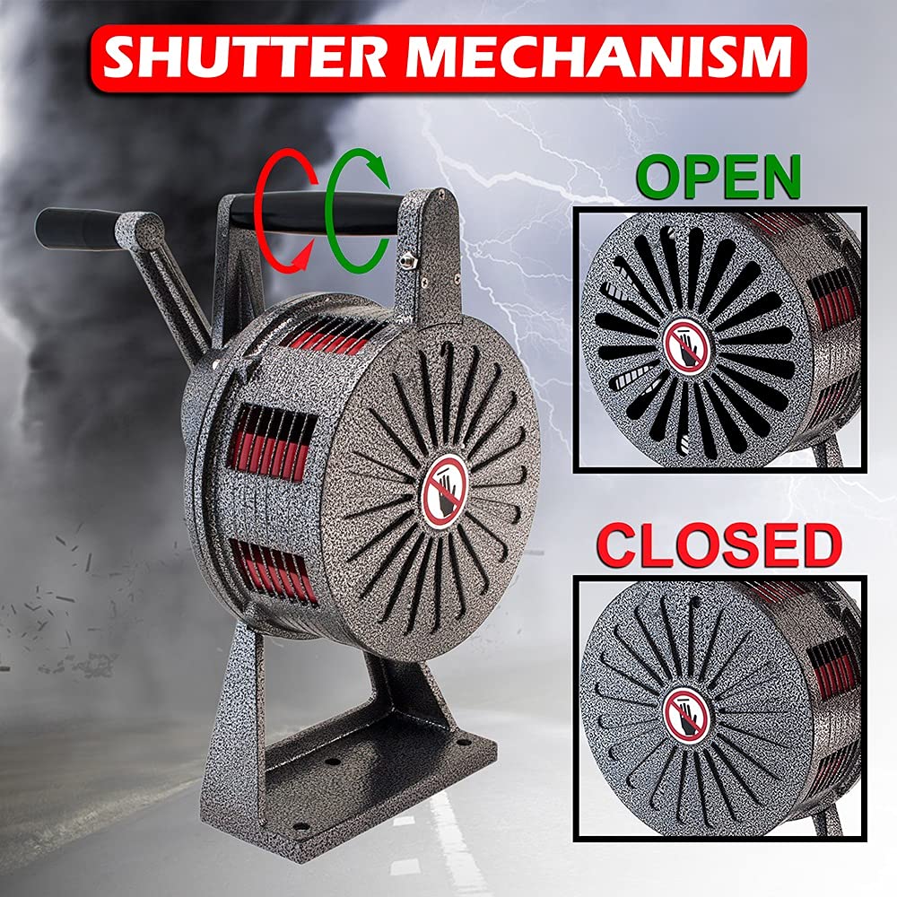 Vixen Horns VXS-1200M Heavy Duty Hand Crank Air Raid Siren - 120dB Loud Tornado Warning Alarm with Base Mount for Emergency, Construction & Fire Safety | Ideal for Storm Shelters, Work Sites & Disaster Preparedness