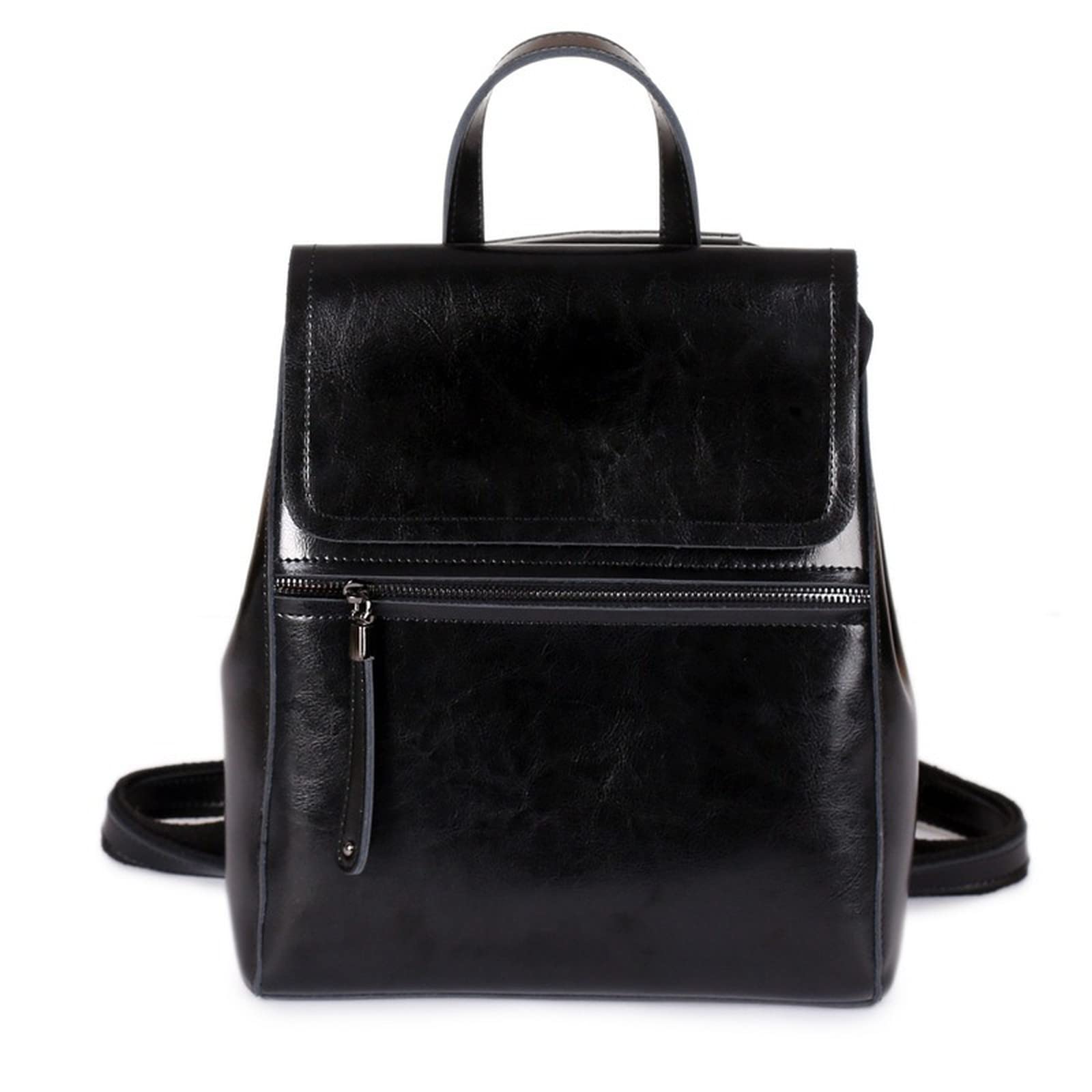 LOPM Genuine Leather Women's Backpack - Stylish Rucksack Shoulder Bag for Ladies (Black) | Perfect for Work, Travel & Everyday Use