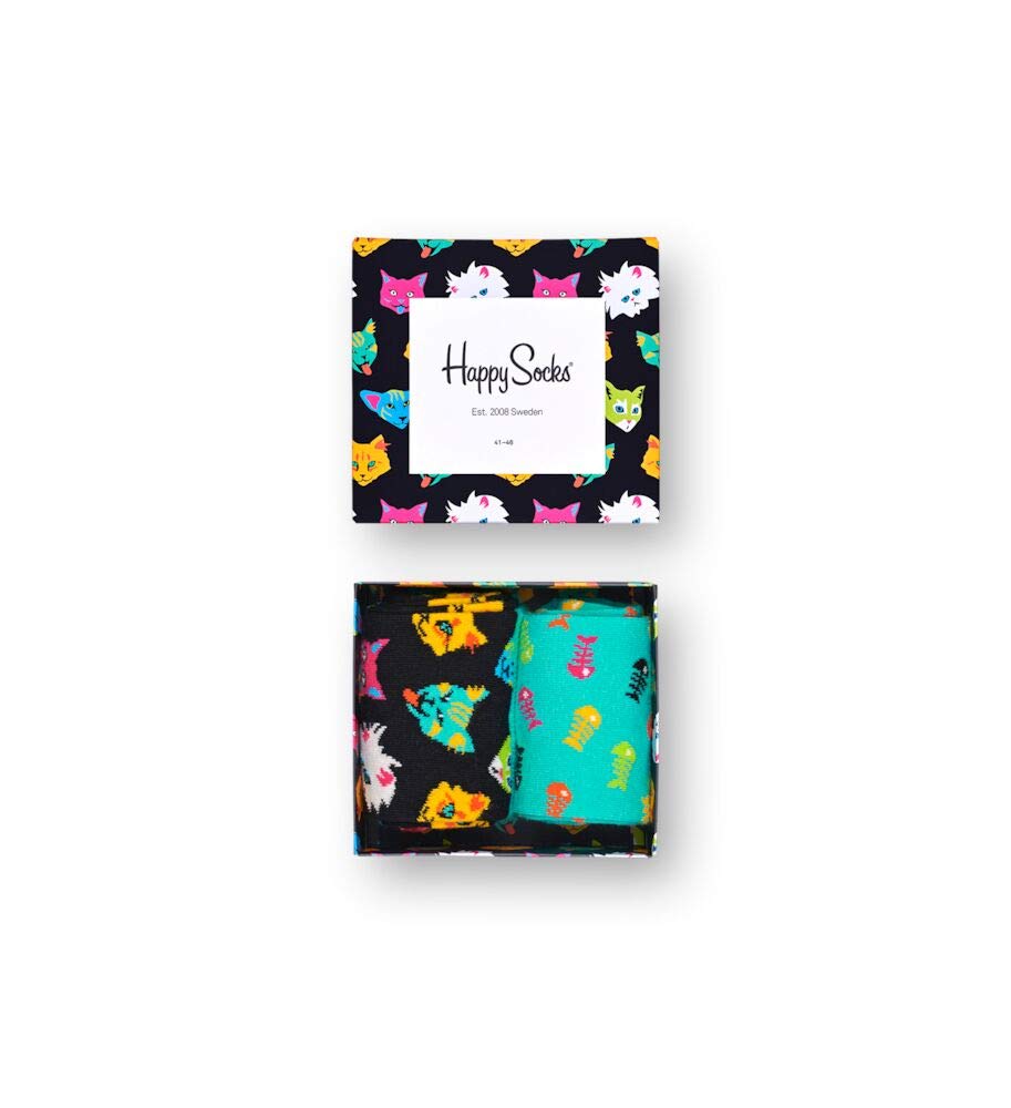 Happy Socks 2-Pack Cat Socks - Colorful Cotton Socks for Men & Women - Perfect for Gifts & Casual Wear