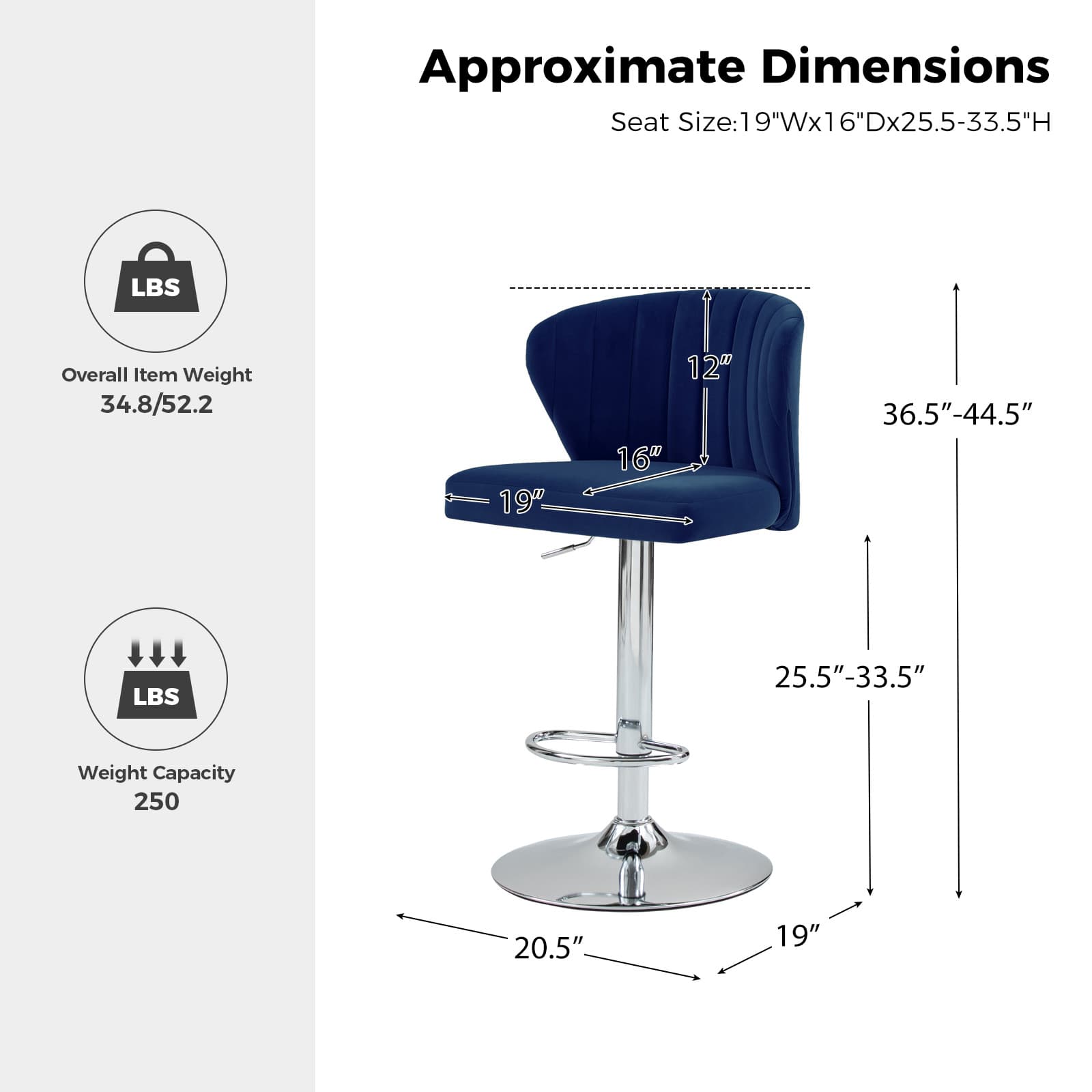 Geoff Modern Adjustable Swivel Bar Stool - Height Adjustable Kitchen Island Stool with 360° Rotation for Home, Office & Cafe Use