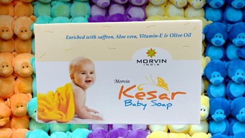 ZUULUZRS Morvin India Kesar Baby Soap with Saffron, Aloe Vera, Vitamin E & Olive Oil - Nourishing Bath Bar for Soft Skin - Perfect for Baby Care & Sensitive Skin