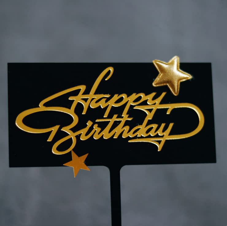 5 Pcs Black Acrylic Happy Birthday Star Cake Toppers - Cupcake & Dessert Decorations for Birthday Parties, Weddings, Baby Showers & Special Events
