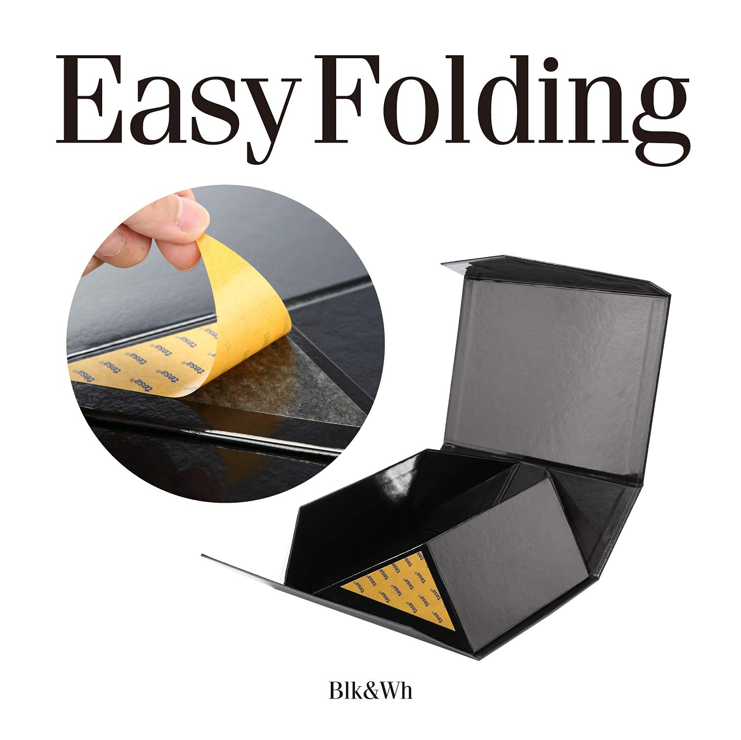 BLK&WH 9x6.5x3.8 Inches Magnetic Closure Gift Box - Glossy Black with Grass Texture - Collapsible Packaging for Groomsmen, Wedding Favors, Jewelry & Luxury Gifts - Perfect for Birthdays, Anniversaries & Corporate Events