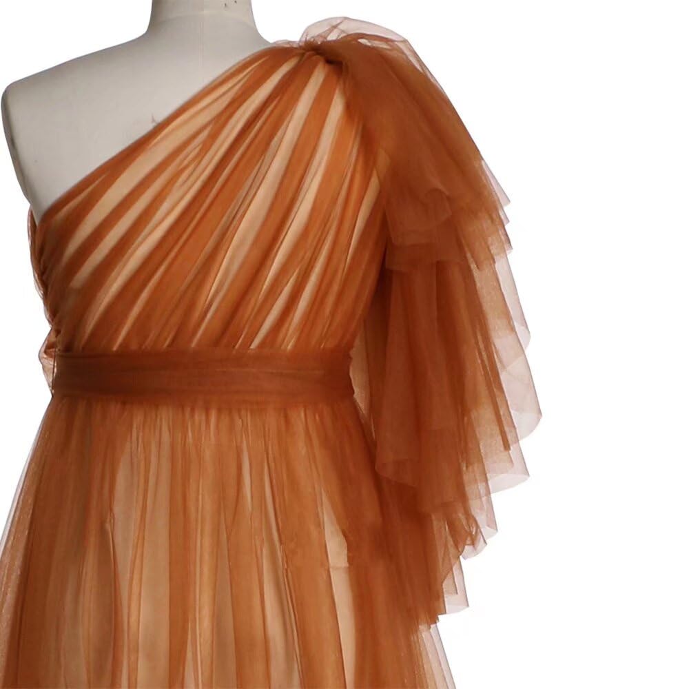 Elegant One Shoulder Tulle Prom Dress for Women - Long A-Line Pleated Formal Evening Gown for Homecoming, Wedding Guest & Special Occasions