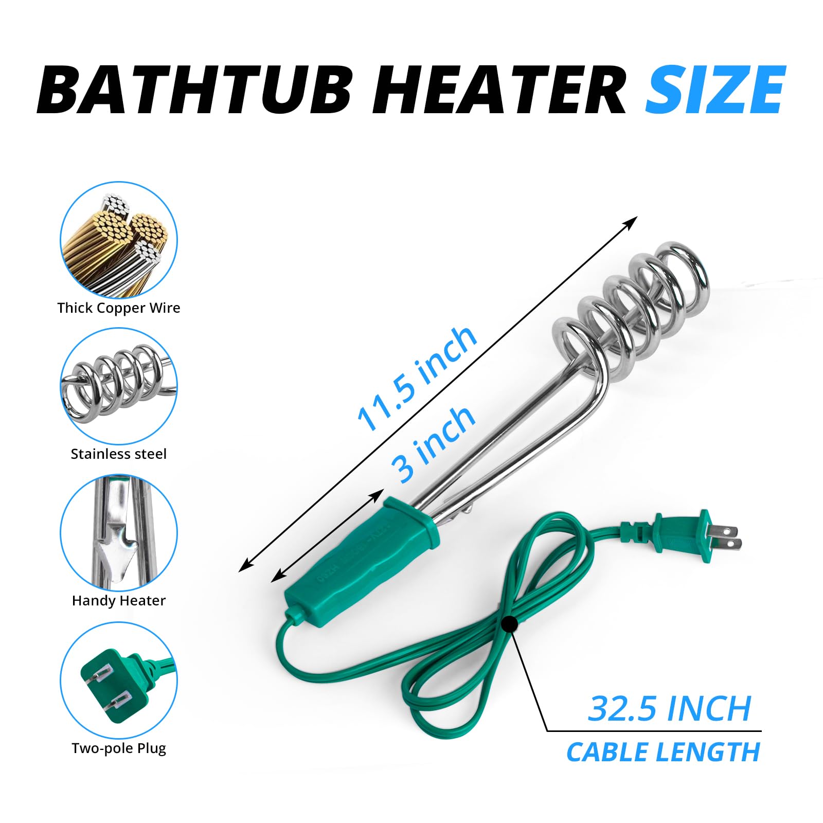 Earthtec 1500W Portable Immersion Water Heater for Bathtubs, Pools & Camping - Fast Heating for Inflatable Pools, Above Ground Pools & Small Tubs (127V) - Perfect for Home Spa, Backyard Swimming & Outdoor Adventures