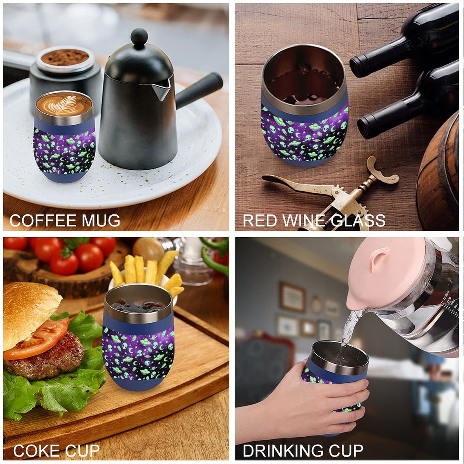 Galaxy Alien Vacuum Insulated Wine Tumbler - Stainless Steel Travel Cup for Coffee & Wine On-the-Go