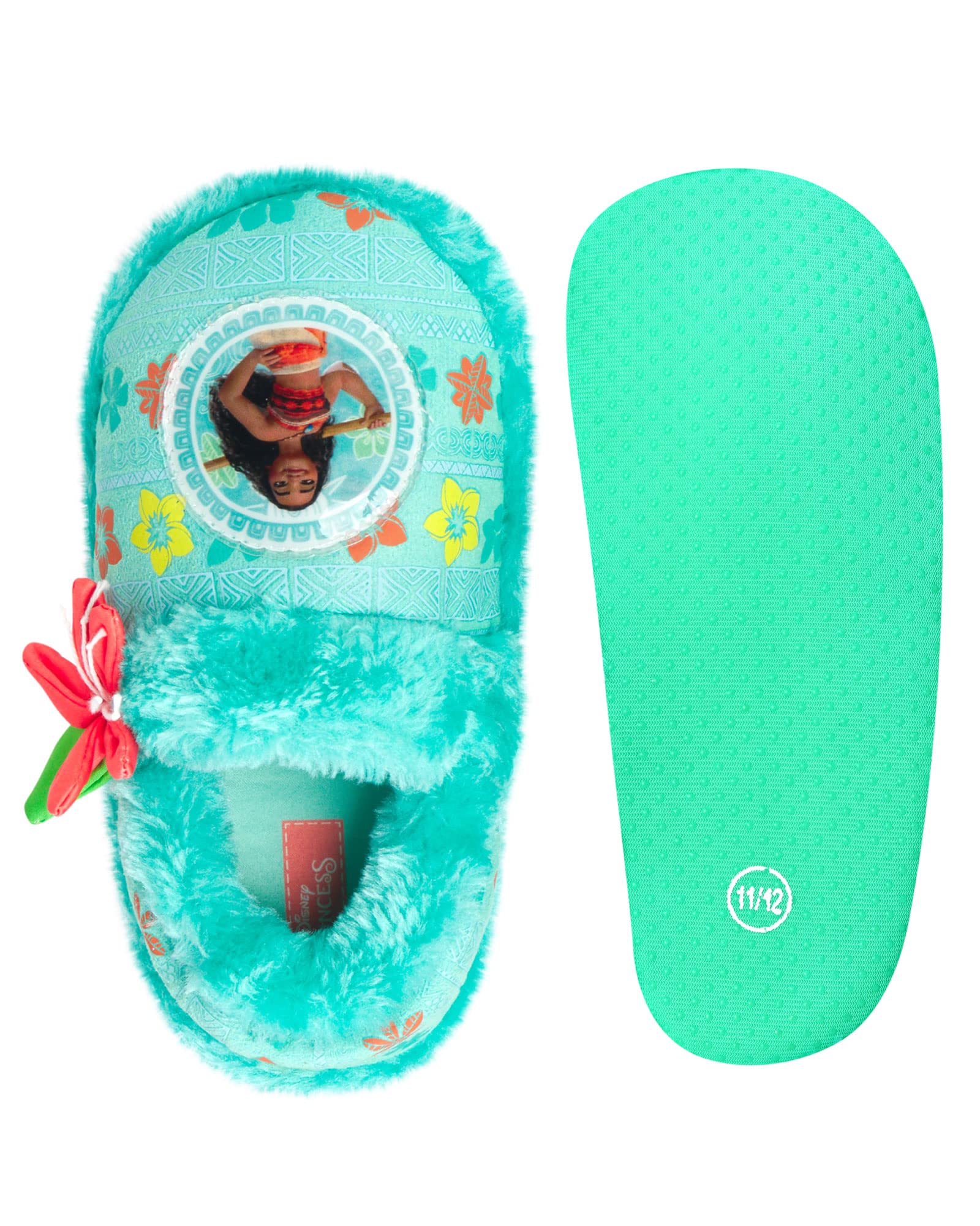 Disney Moana Princess Plush Fuzzy Slippers for Toddler & Little Girl - Soft & Comfortable House Shoes for Kids Indoor/Outdoor Wear - Perfect for Playtime, Bedtime & Cosplay