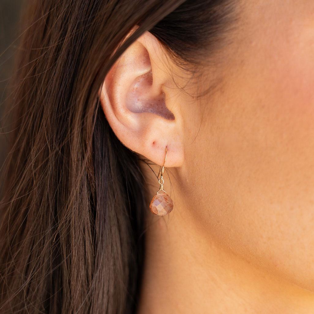 Sunstone Gemstone Teardrop Dangle Earrings - Handmade Sterling Silver Jewelry for Women | Perfect for Weddings, Parties & Everyday Wear