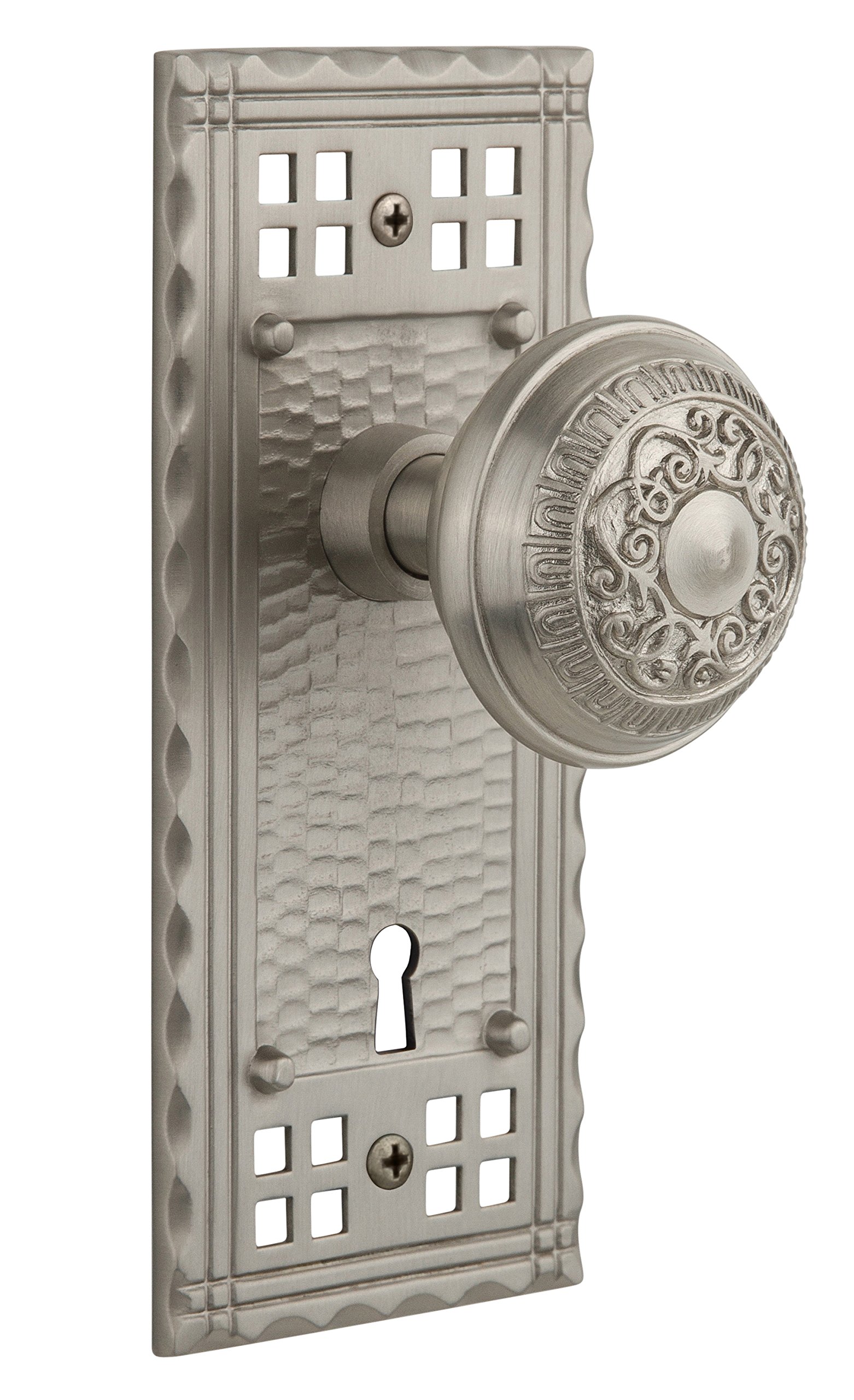 Vintage Craftsman Cabinet Knob - Satin Nickel Finish, Single Dummy, Keyhole & Egg & Dart Design | Perfect for Kitchen Cabinets, Bathroom Vanities & Vintage-Style Home Decor
