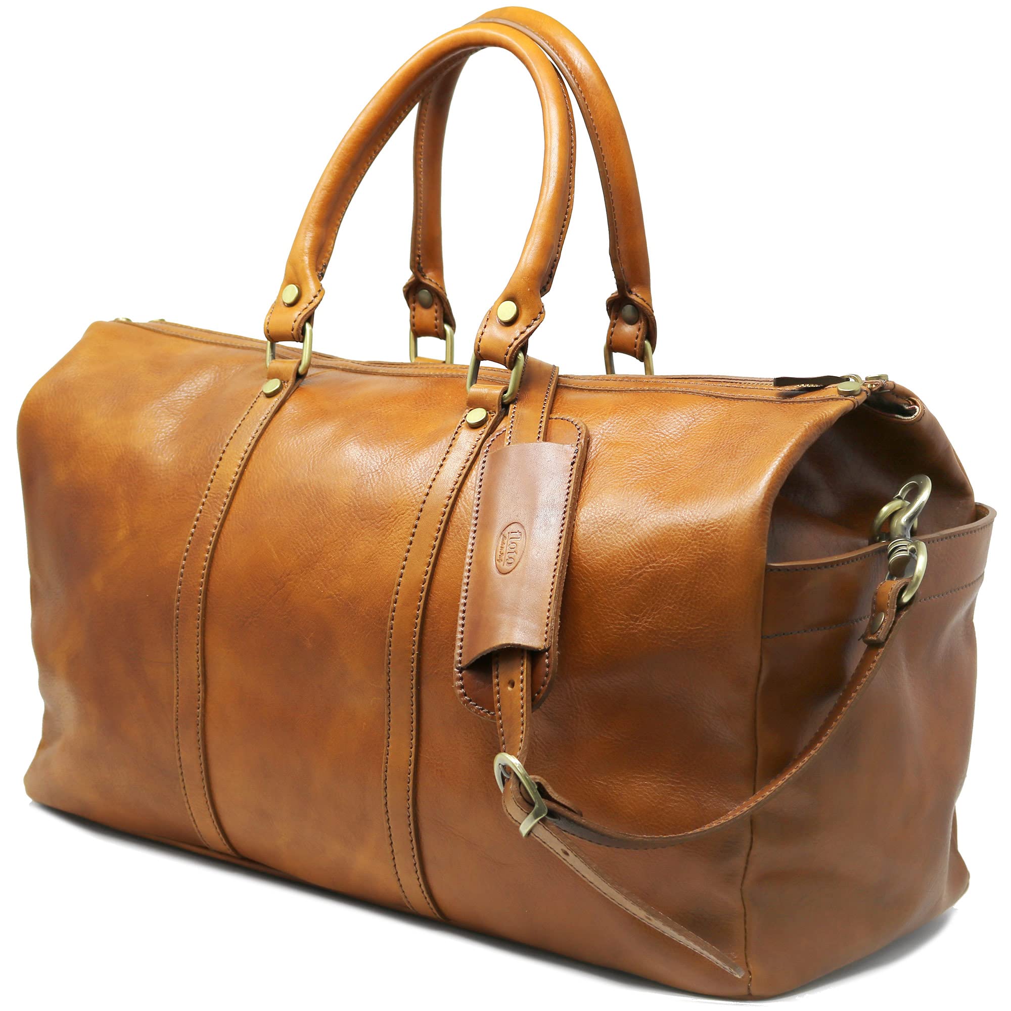 Premium Floto Chianti Genuine Leather Duffle Bag - Carry-On Weekender Travel Bag for Men & Women - Perfect for Business Trips, Gym, Weekend Getaways & Air Travel