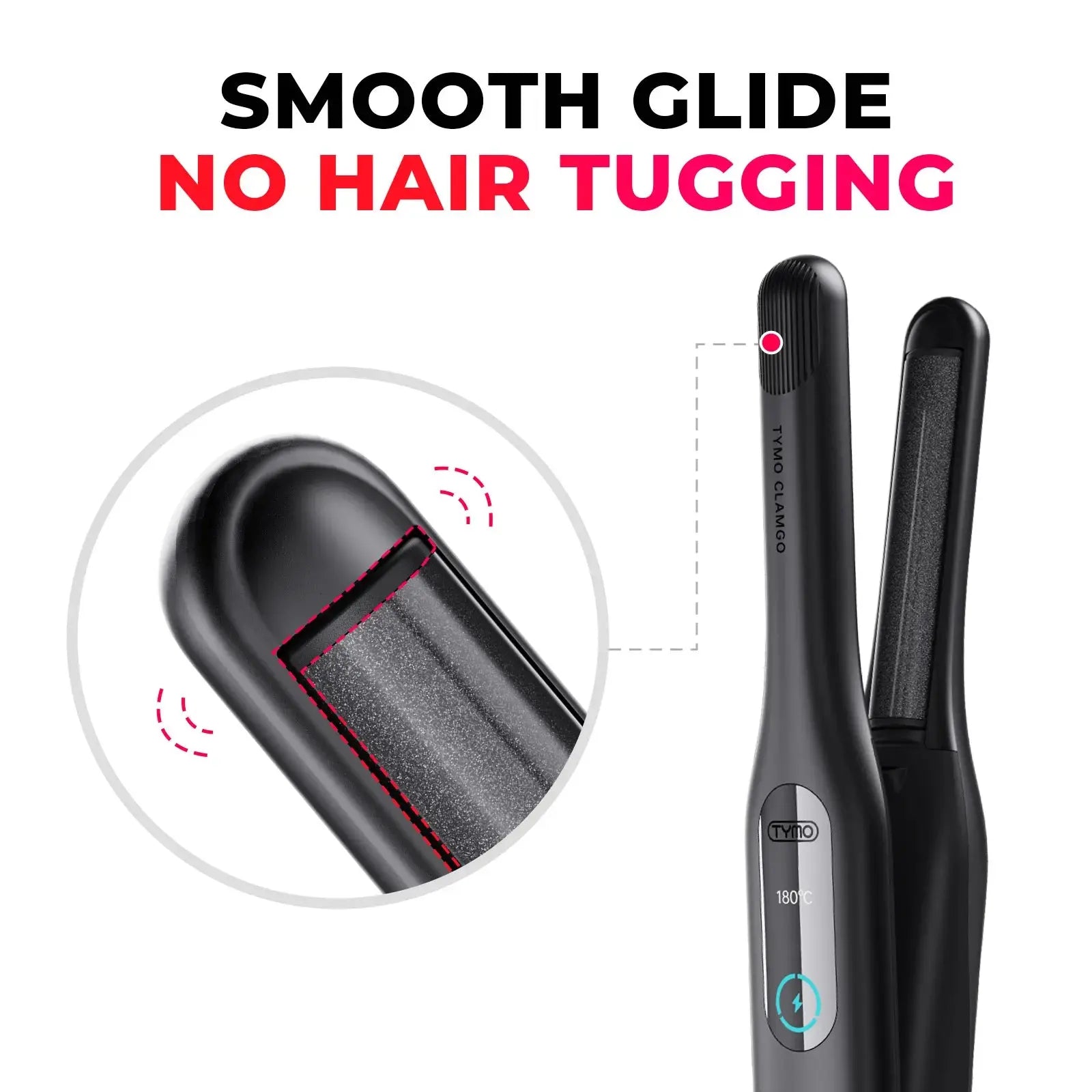 TYMO CLAMGO Black Hair Straightener Brush - Professional Ionic Ceramic Flat Iron for Smooth & Shiny Hair - Perfect for Home, Salon & Travel Styling