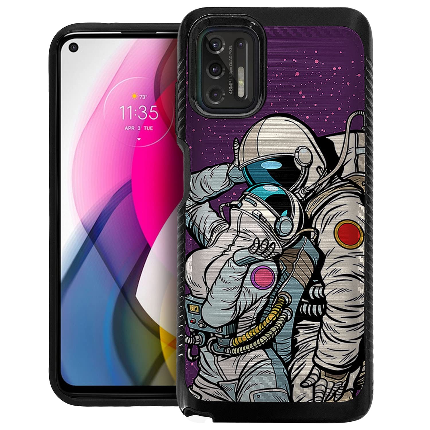 Motorola Moto G Stylus (2021) Case - Brushed Armor Slim Heavy Duty Protective Cover with Grip - Black Matte (Deep Space Romance) - Perfect for Daily Use, Work & Outdoor Activities