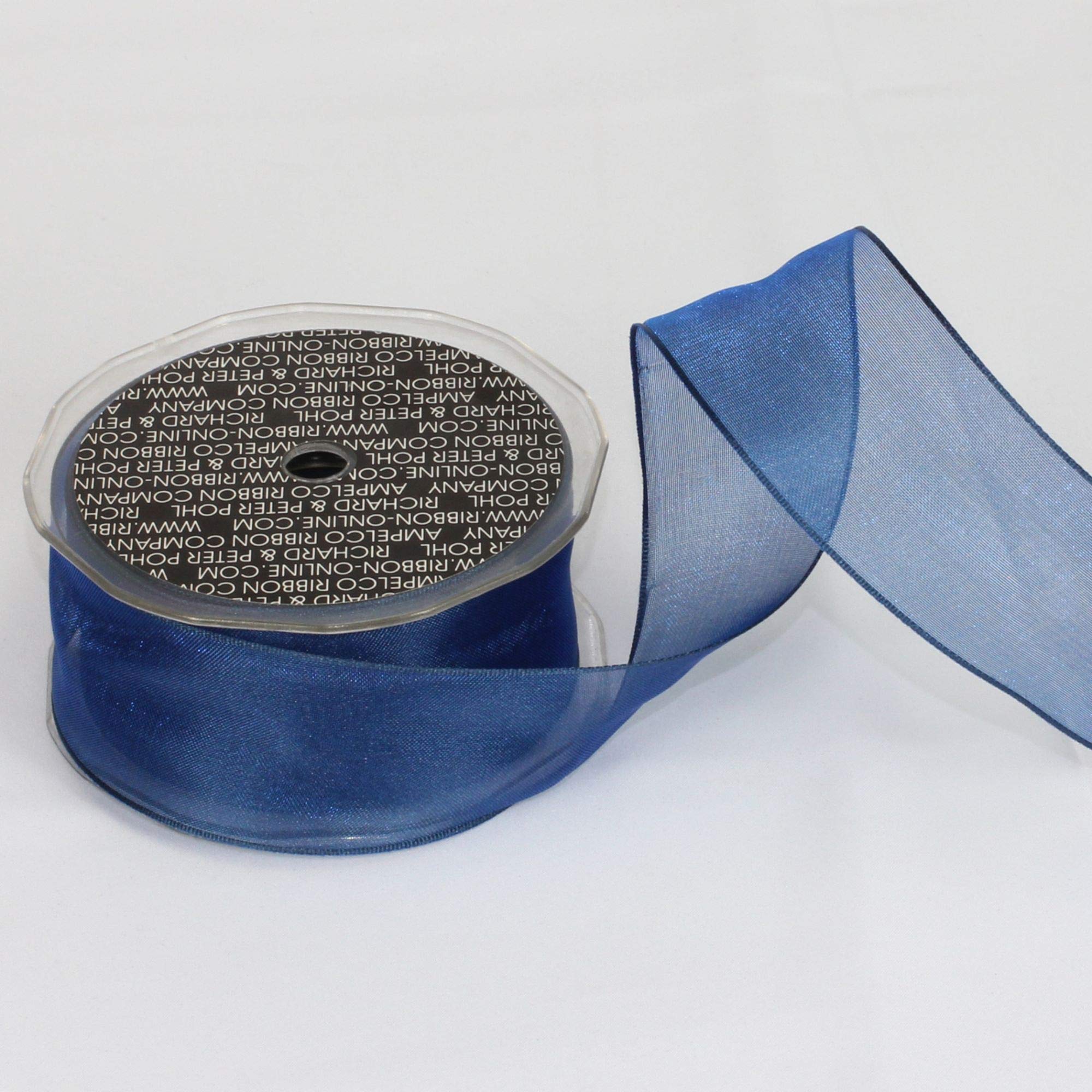 Premium Navy Blue Wired Crystal Organdy Craft Ribbon - 1 Inch x 27 Yards for Gift Wrapping, Wedding Decorations & DIY Projects