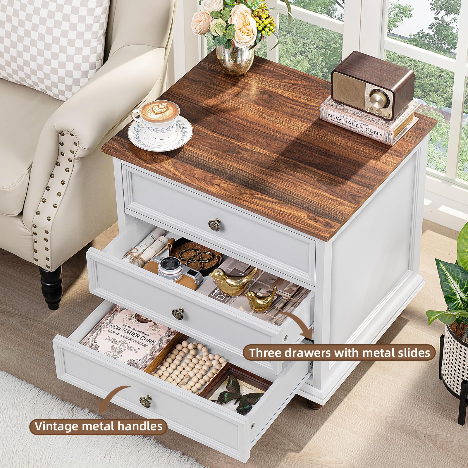 Farmhouse Dresser and Nightstand Set - 3 Piece Bedroom Furniture with 7-Drawer Dresser (54