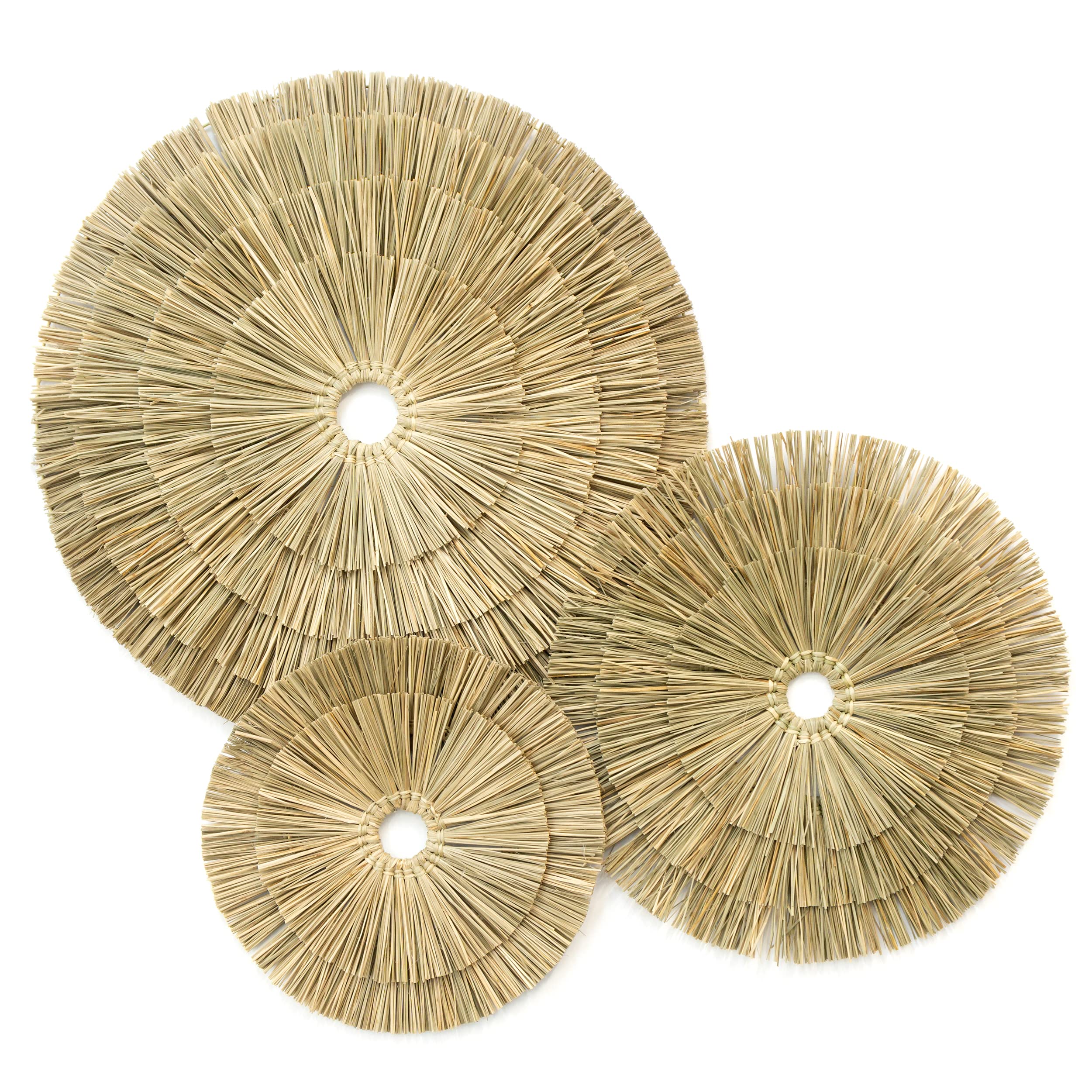 VATIMA Boho Wall Decor Set - 3pcs Handmade Seagrass Wicker Baskets for Home & Office - Small/Medium/Large Oversized Wall Hanging Decor - Easy to Install - Perfect for Living Room, Bedroom or Boho Style Interior Design