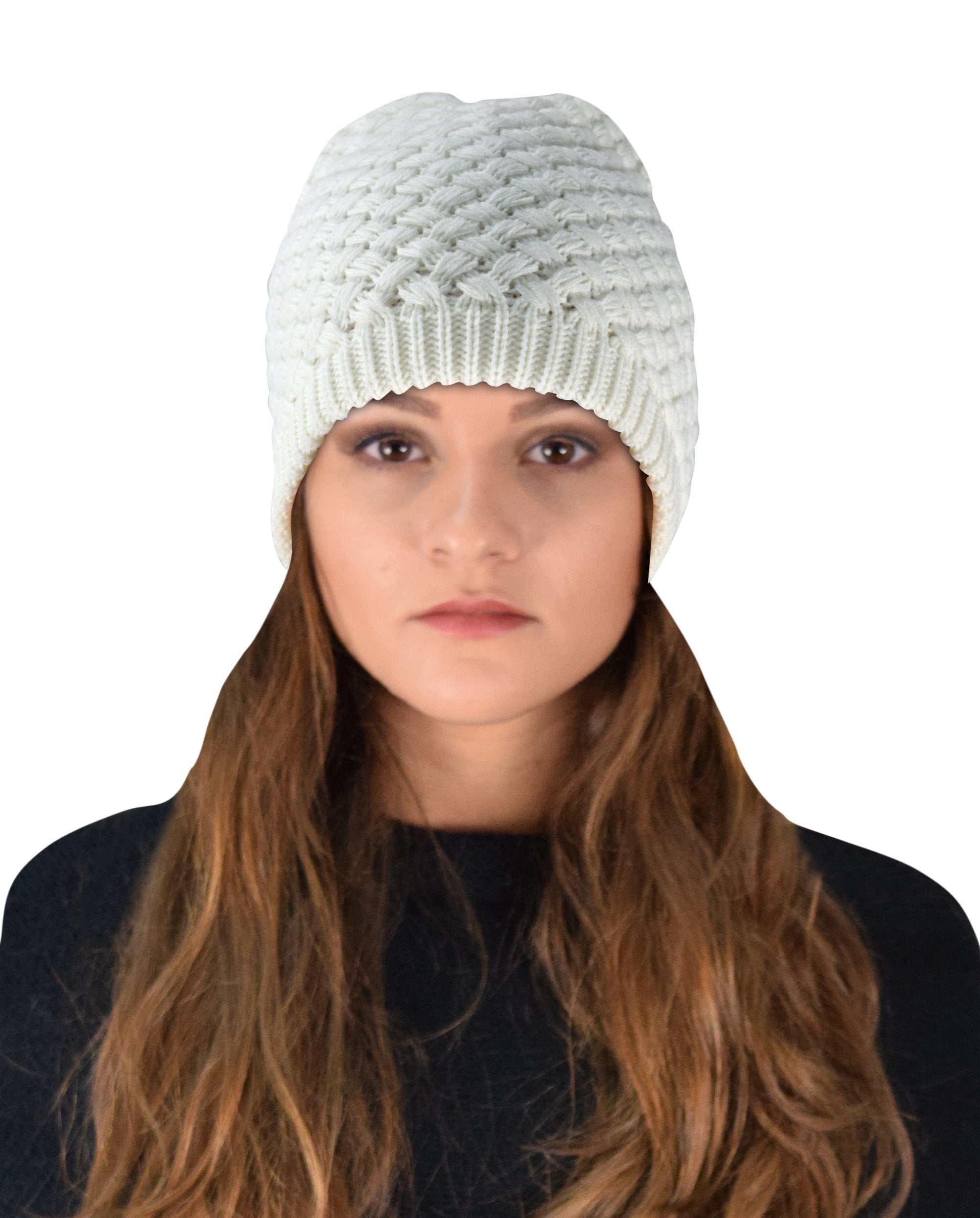 Taupe Thick Crochet Knit Double Layer Beanie Slouchy Hat for Women - Winter Warm Chunky Knit Hat for Cold Weather, Outdoor Activities & Fashion Accessories