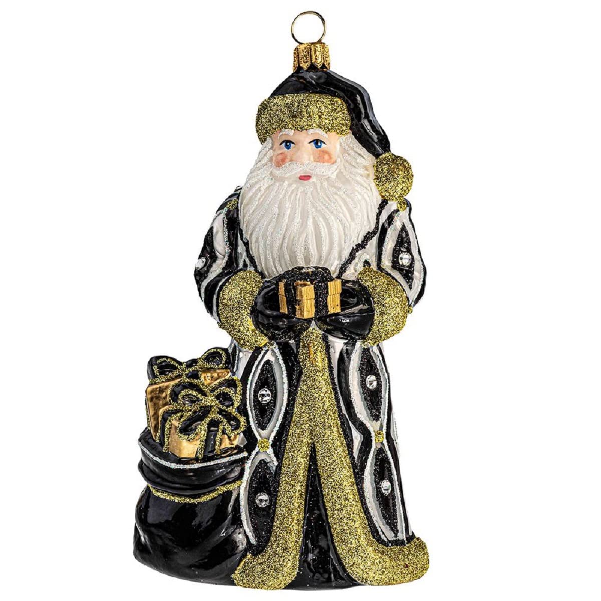 Joy to the World Collectibles Glitterazzi Opposites Attract Santa Claus Polish Glass Christmas Ornament - Handmade Holiday Decoration for Tree, Gift Exchange & Festive Home Decor