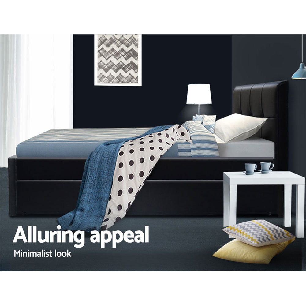 Eden King Single Trundle Bed in Black - Space-Saving Twin Bed with Pull-Out Trundle for Kids, Teens & Guest Rooms
