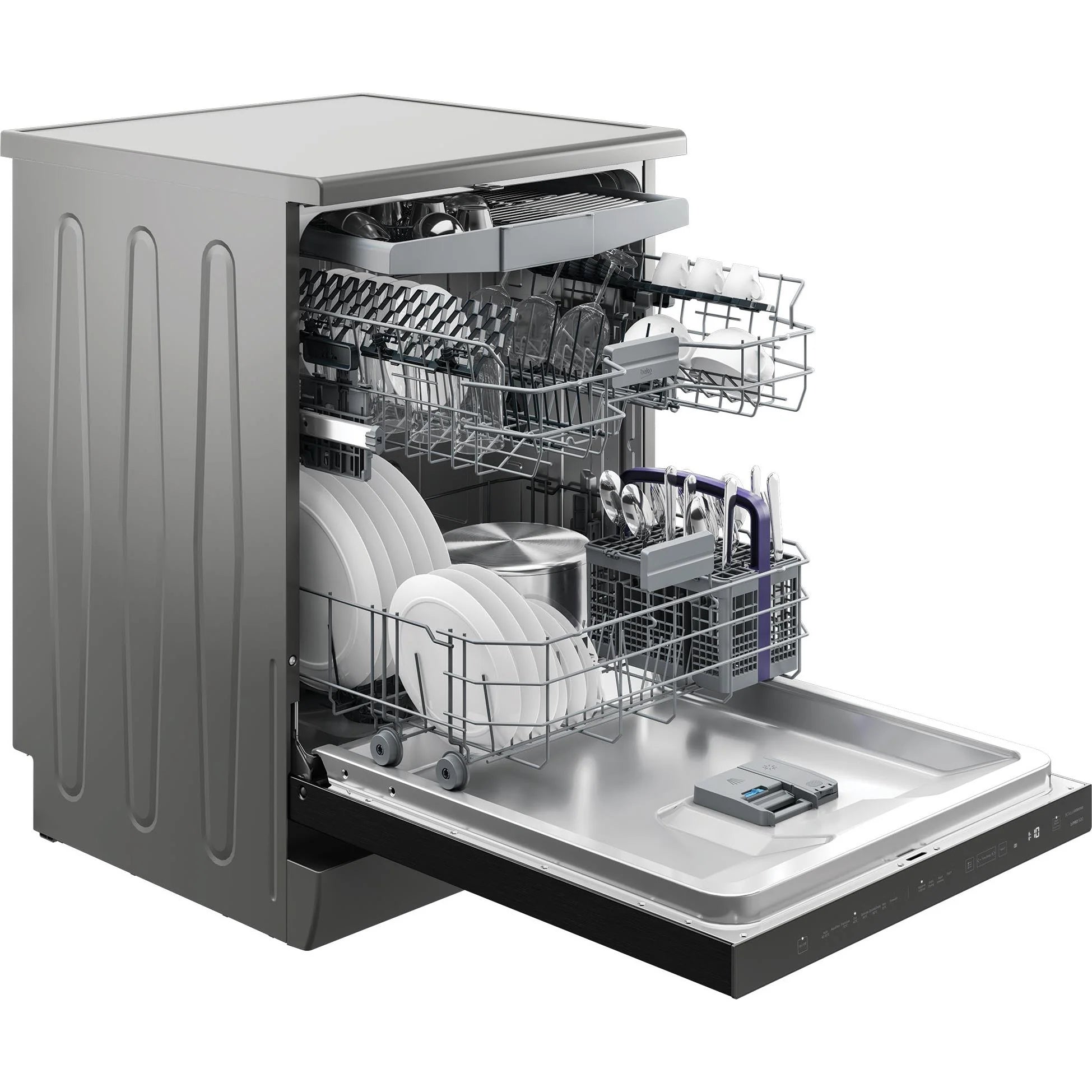 Beko BDF1640DX 16 Place Setting Freestanding Dishwasher - Dark Stainless Steel | European Made | 5-Year Warranty | Perfect for Large Families & Entertaining Guests