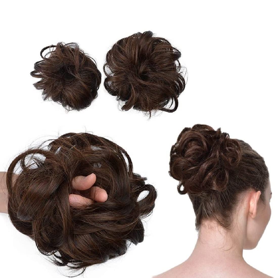 Stylish Synthetic Fiber Brown Ruffle Bun Hairpiece for Women & Girls - Natural Look for Weddings, Parties & Everyday Wear