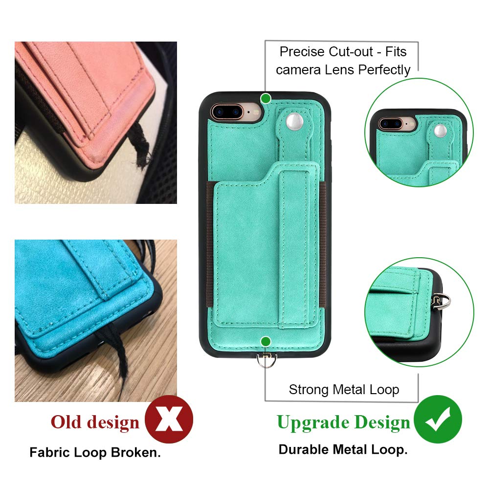 TOOVREN Upgraded iPhone 7 Plus/8 Plus Wallet Case with Card Holder - Slim Protective Phone Cover for Travel, Business & Everyday Use - Aqua Blue