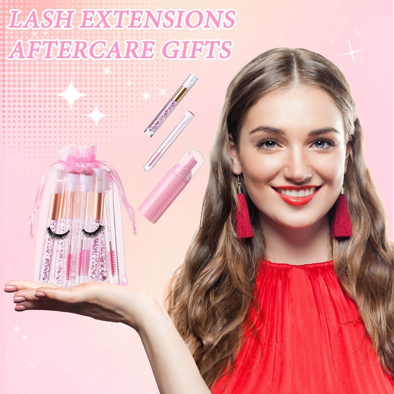 80 Pcs Eyelash Extension Cleaning Kit - 20 Foam Pump Dispensers, 20 Lash Shampoo Brushes, 20 Aftercare Bags & 20 Cleaning Pipes - Professional Lash Extension Supplies (Pink) for Salon, Spa & Home Use