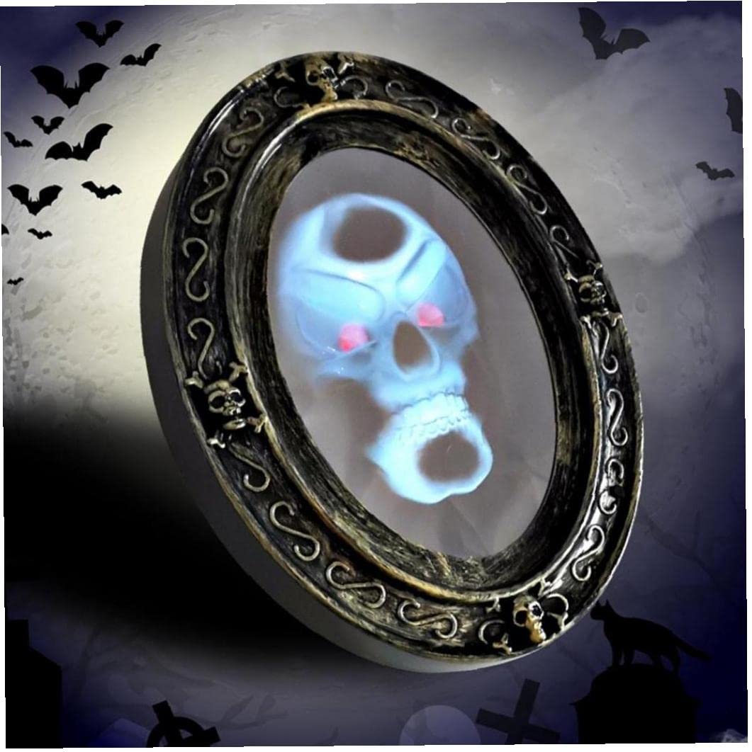 1pc Halloween Scary Picture Frame - Black Oval Speaking Mirror with Motion Sensor for Haunted House Decor | Spooky Home & Party Decoration
