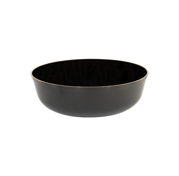 16 oz. Black and Gold Round Premium Plastic Soup Bowls - Set of 10 - Microwave & Dishwasher Safe - Perfect for Restaurants, Catering, and Home Dining