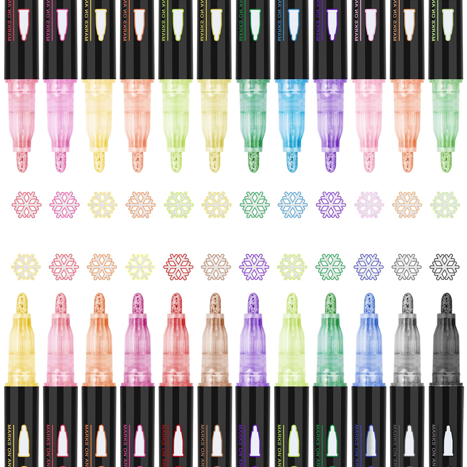24 Pack Double Line Outline Markers - Metallic Glitter Marker Pens for Art, Drawing, Writing | Perfect for Christmas Cards, DIY Scrapbooking, Easter Egg Decor & Gift Wrapping | Vibrant Shimmer & Self-Outline Effects for Creative Projects