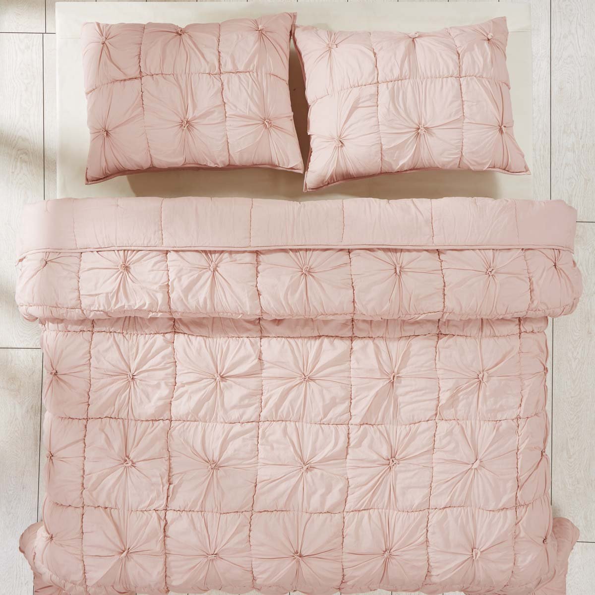 VHC Brands Camille Blush Pink King Size Quilt Set with 2 Shams - Luxury Bedding for Master Bedroom & Guest Room Decor