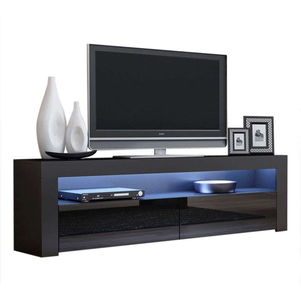 Modern High Gloss Milano TV Stand with Storage Cabinets & LED Lights - 70