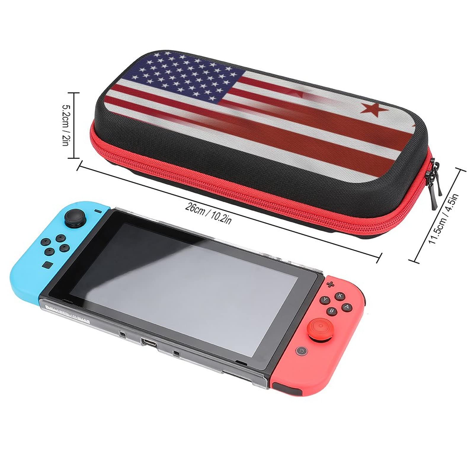USA Flag & DC Nintendo Switch Carrying Case - Portable Travel Cover with 20 Game Card Slots - Perfect for Gaming on the Go & Travel Accessories