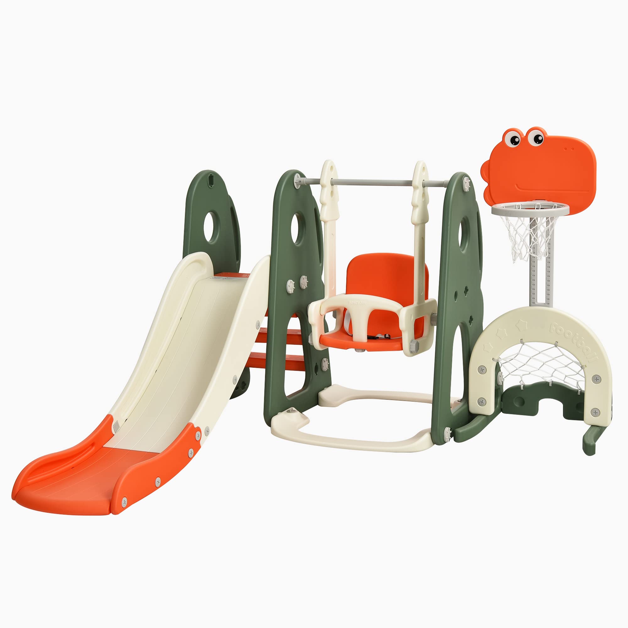Costzon 6-in-1 Toddler Slide & Swing Set - Large Kids Climber Playset with Basketball Hoop, Soccer Goal & Golf Hole - Indoor/Outdoor Backyard Playground Equipment for Ages 2-12 - Perfect Birthday & Holiday Gift for Active Children (Great for Backyards, Parks & Daycare Centers)