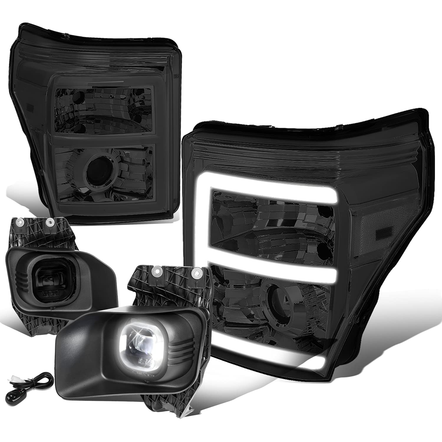 Auto Dynasty 3D DRL LED Headlights & Fog Lights for Ford F250-F550 (2011-2016) - Smoked Clear Corner for Night Driving
