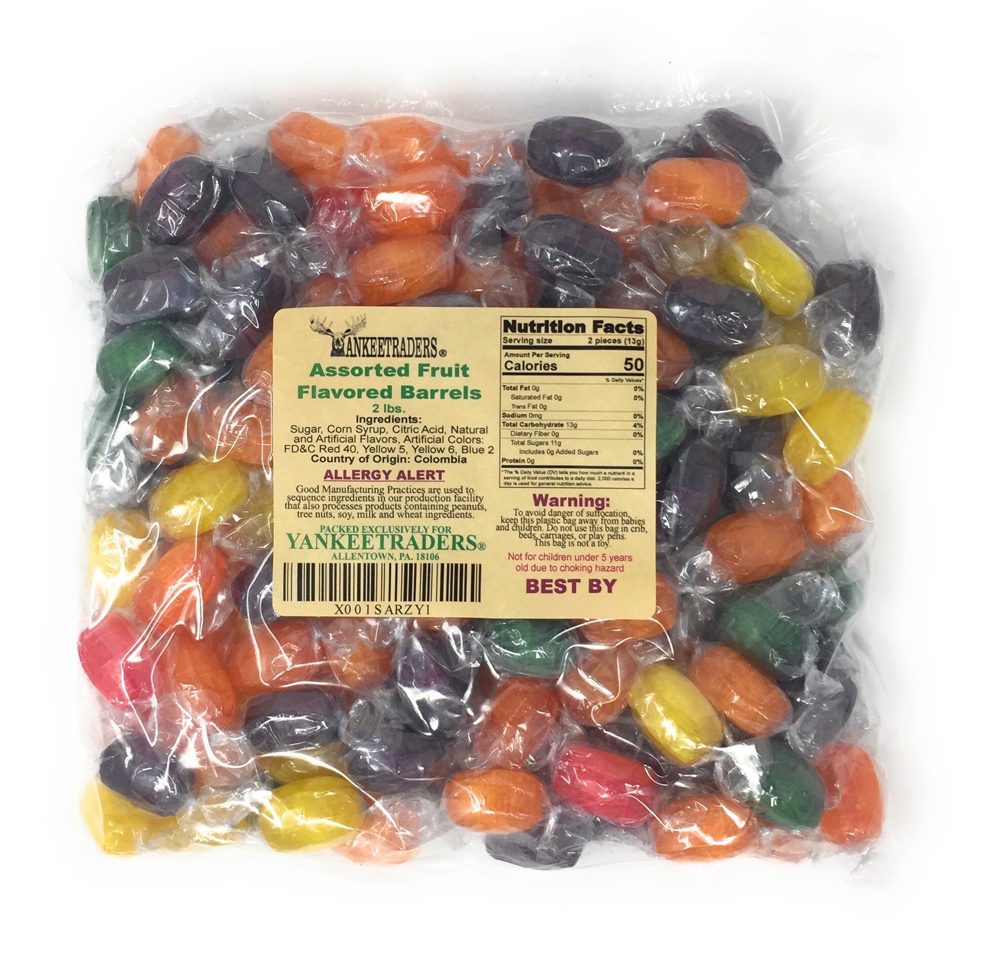 YANKEETRADERS Assorted Fruit Flavored Hard Candy Barrels - 2lb Bulk Candy for Parties, Office Snacks & Gift Baskets