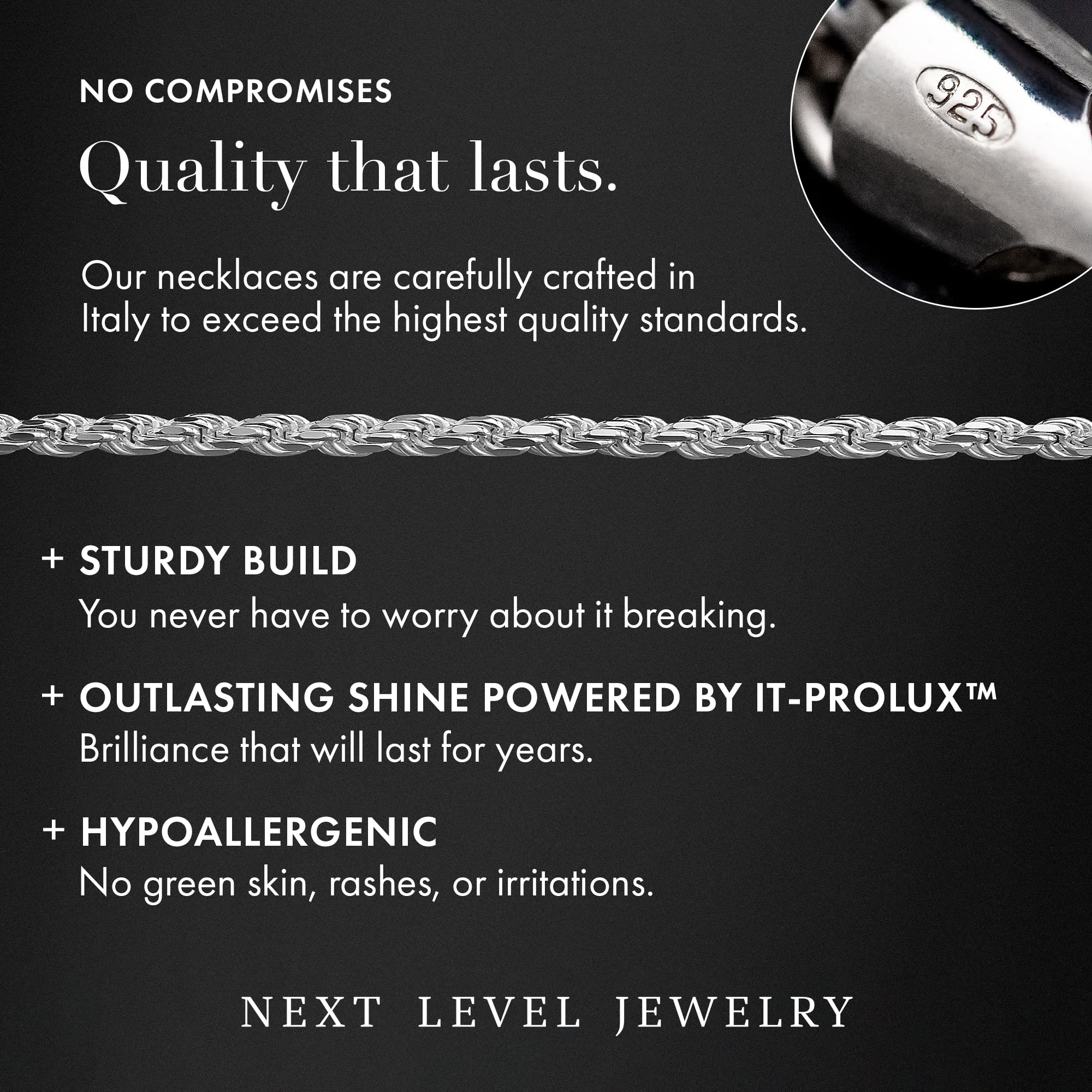 Authentic Solid 925 Sterling Silver Rope Chain Necklace for Men & Women - Diamond-Cut Italian Silver Jewelry (1.5mm-5.5mm) - Perfect for Everyday Wear, Gifts & Special Occasions