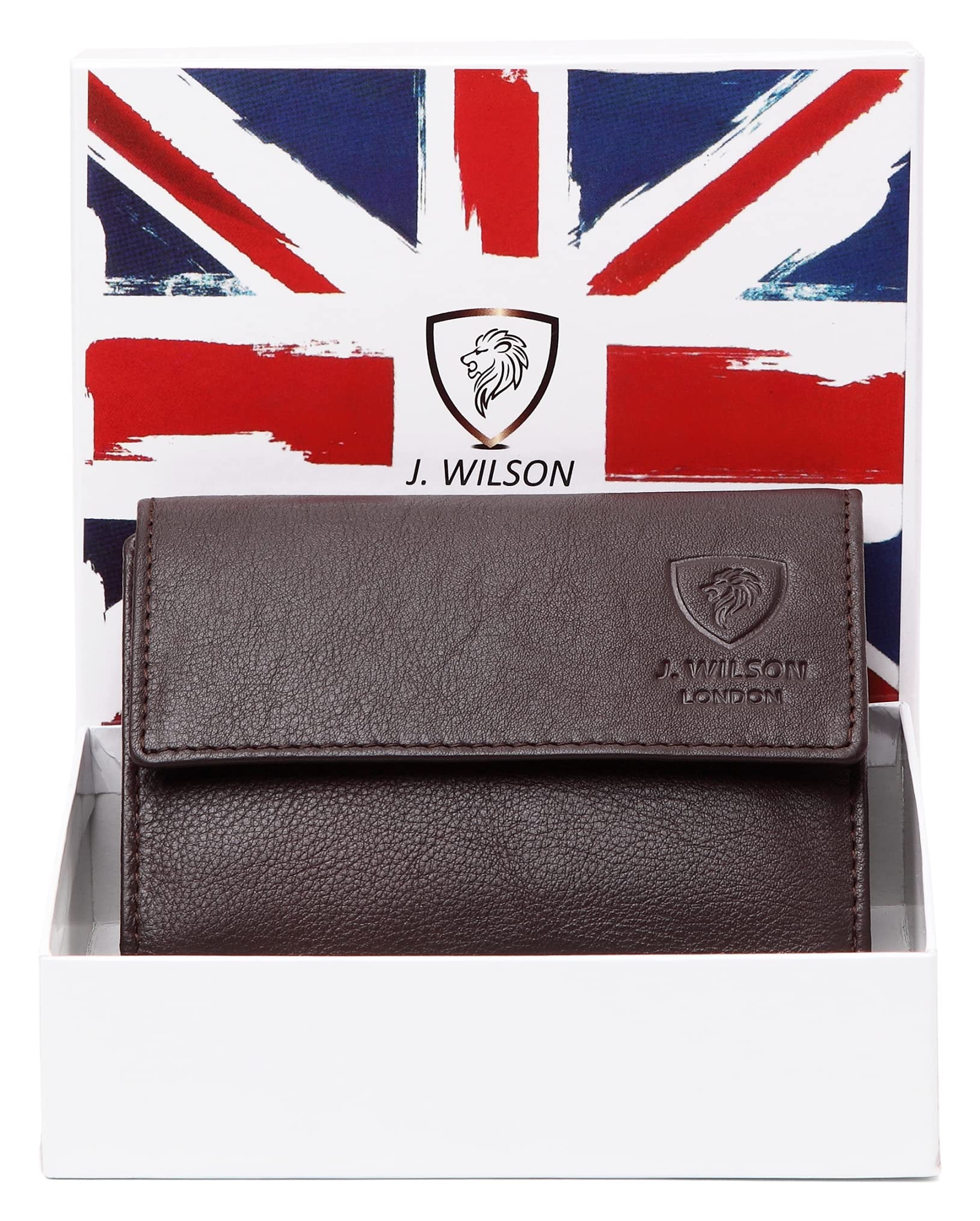 J. Wilson London Women's RFID Blocking Leather Wallet with Zip Pocket - Stylish Designer Purse for Credit Cards & Cash - Perfect for Travel, Shopping & Everyday Use (Brown)