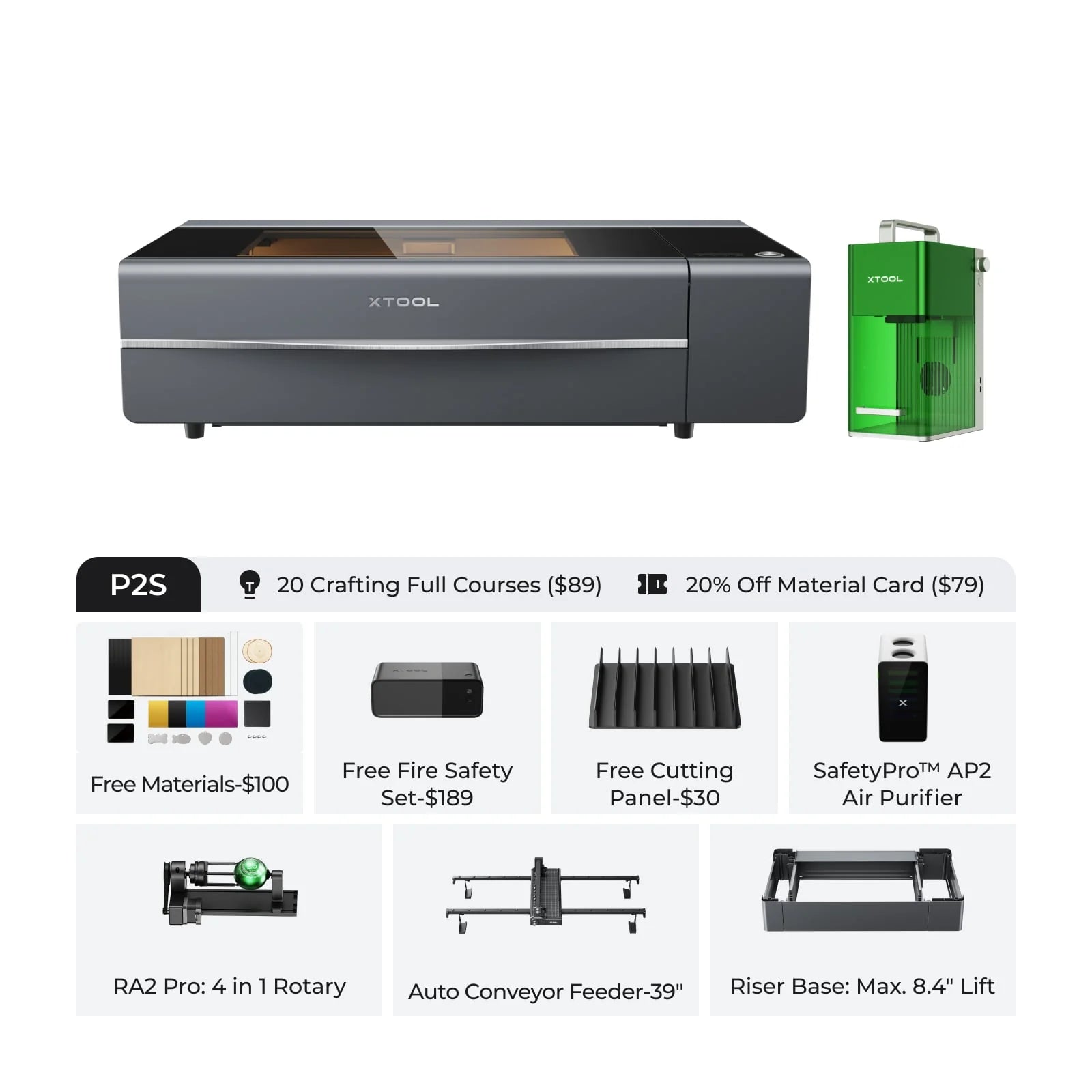 xTool P2S + F1 Laser Engraver & Cutter Combo - High Precision DIY Crafting for Wood, Metal, Leather - Perfect for Home Workshops & Small Businesses