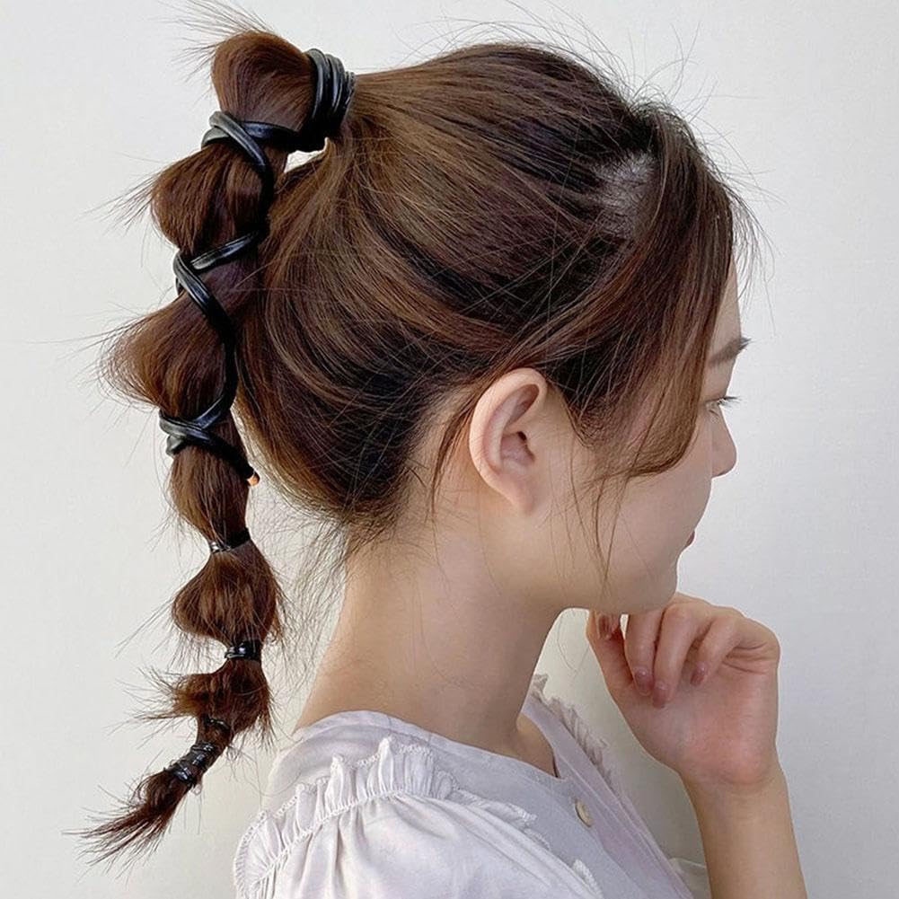 Stylish PU Leather Scrunchies for Long Hair - Fashionable Hair Ties, Ponytail Accessories & Elastic Hair Bands (Perfect for Workouts, Office, Parties & Everyday Use)
