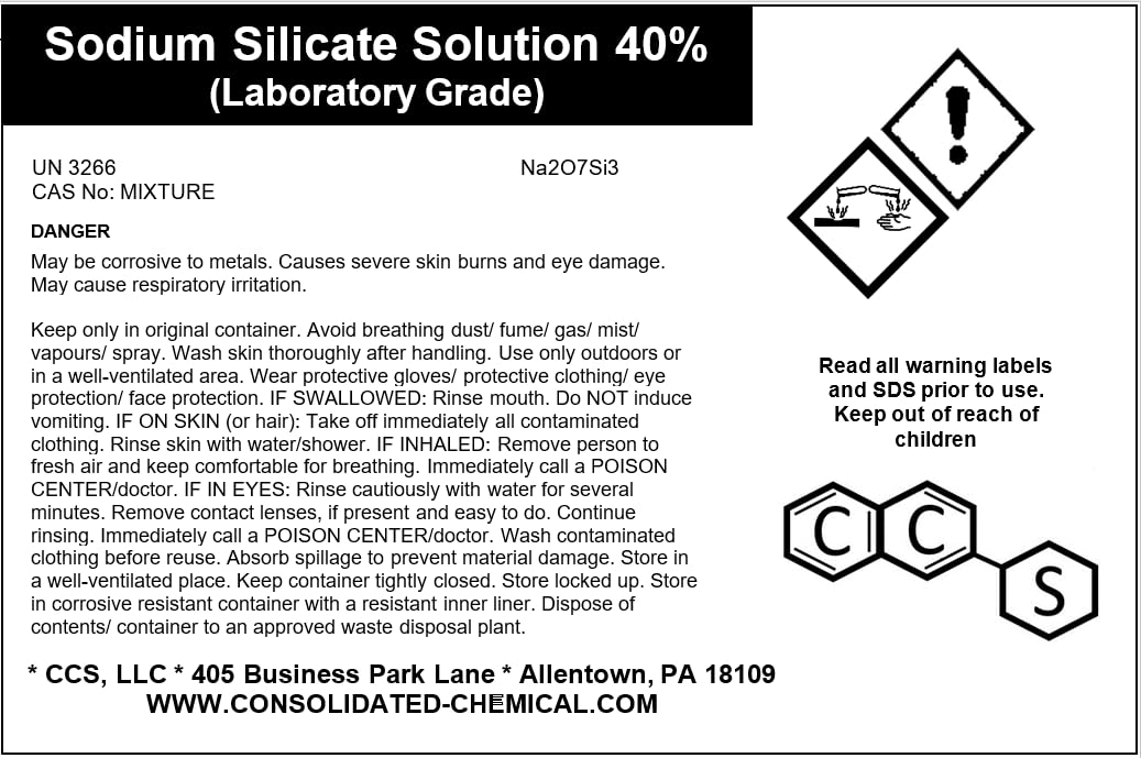 Sodium Silicate 40% Solution - 1000mL (32 Fl Oz) Liquid Glass Sealant in Tamper-Evident Bottle for DIY Crafts, Concrete Repair & Waterproofing | Industrial & Home Use