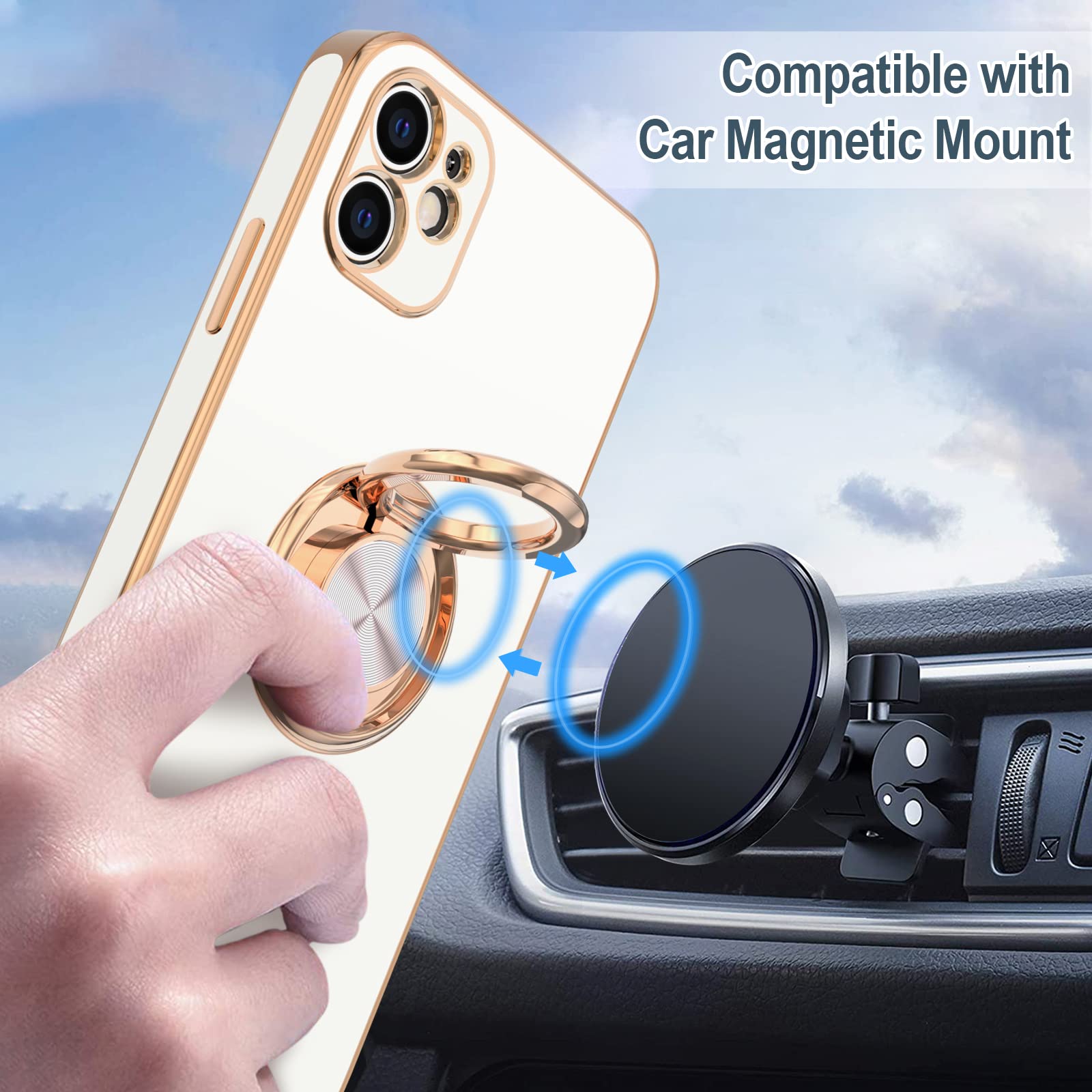 Luxury iPhone 11 Case with Rotatable Ring Stand - Rose Gold Edge for Women & Men | Perfect for Work & Travel