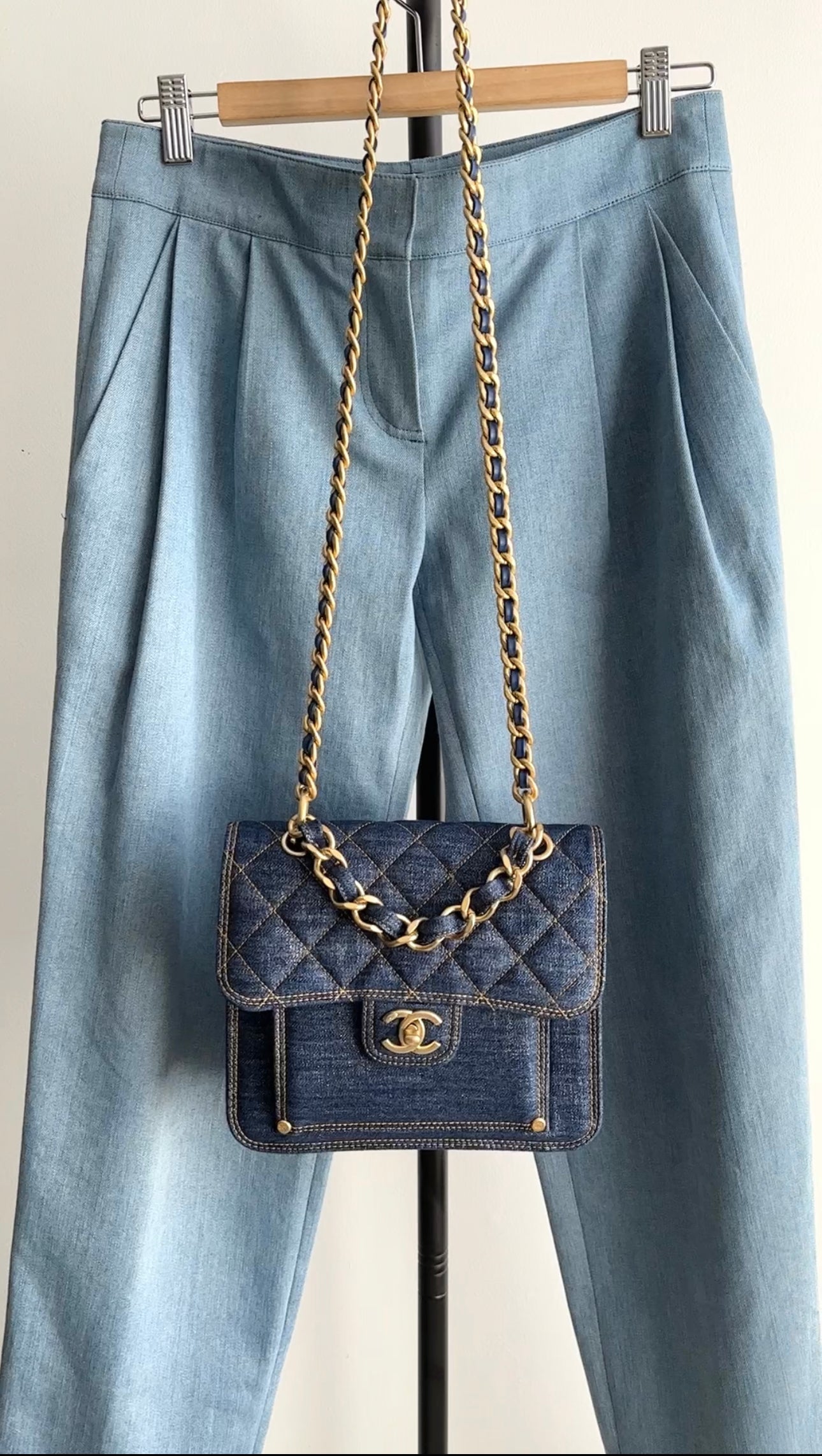 Chanel 23S Quilted Denim Square Flap Bag with Chain Strap - Luxury Crossbody Purse for Women, Perfect for Date Night & Evening Events