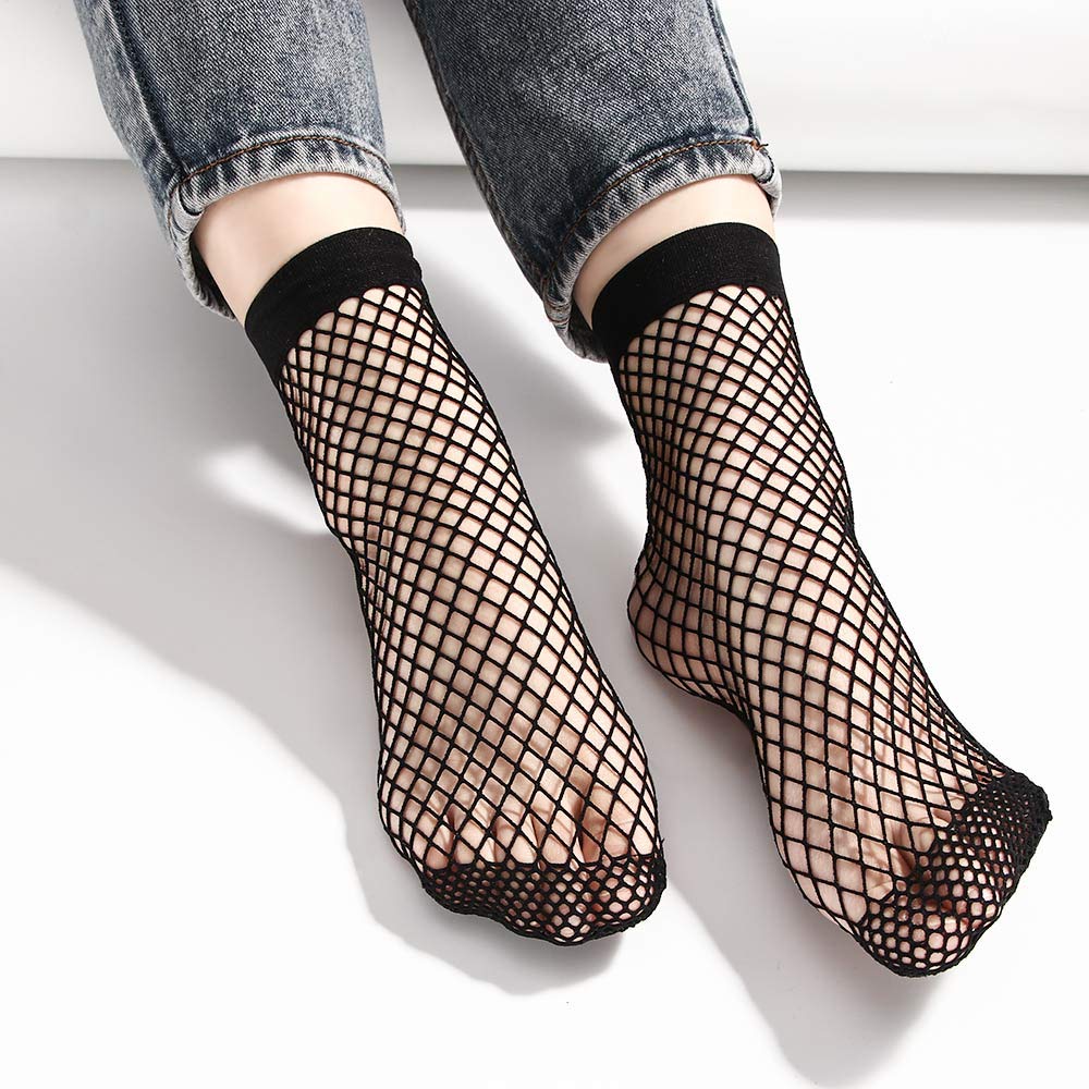 Women's Fishnet Ankle Socks - Hollow Out Mesh Tights for Summer Fashion, Black