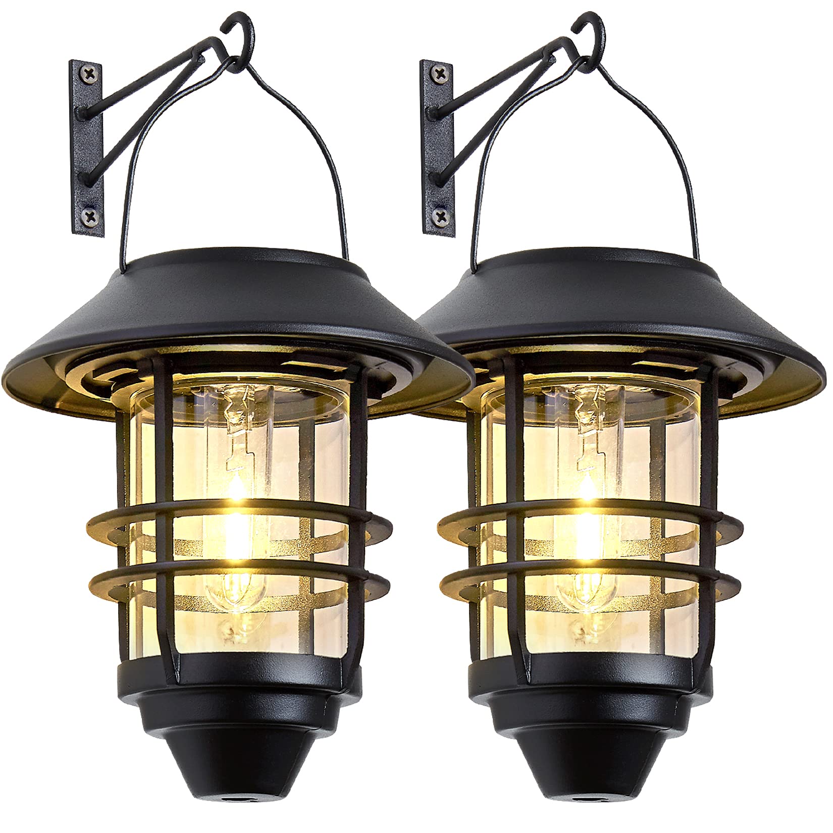 Solar Powered Outdoor Lantern Lights - Waterproof Hanging & Wall Mount Garden Lights for Porch, Fence, Patio (2 Pack) - Perfect for Backyard Decor, Camping & Emergency Lighting