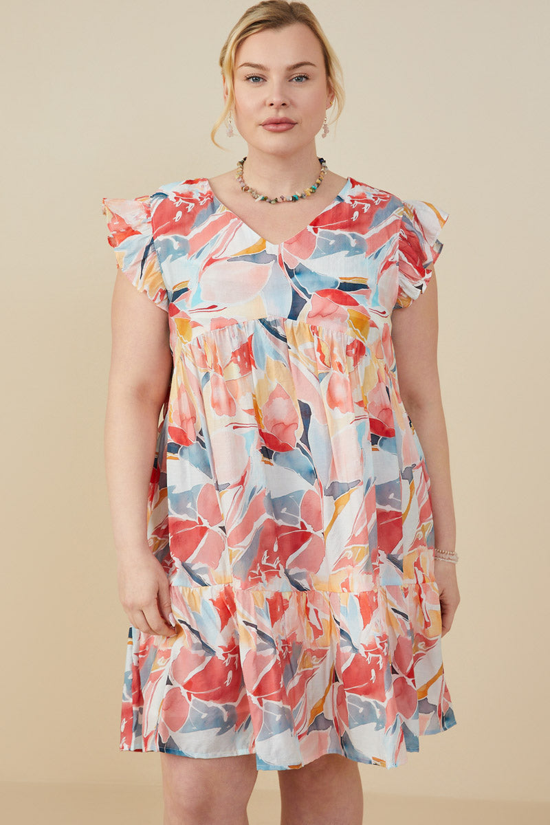 Women's Floral Print V-Neck Ruffle Sleeve Dress - Large Size | Elegant Summer Dress for Beach, Party & Casual Wear