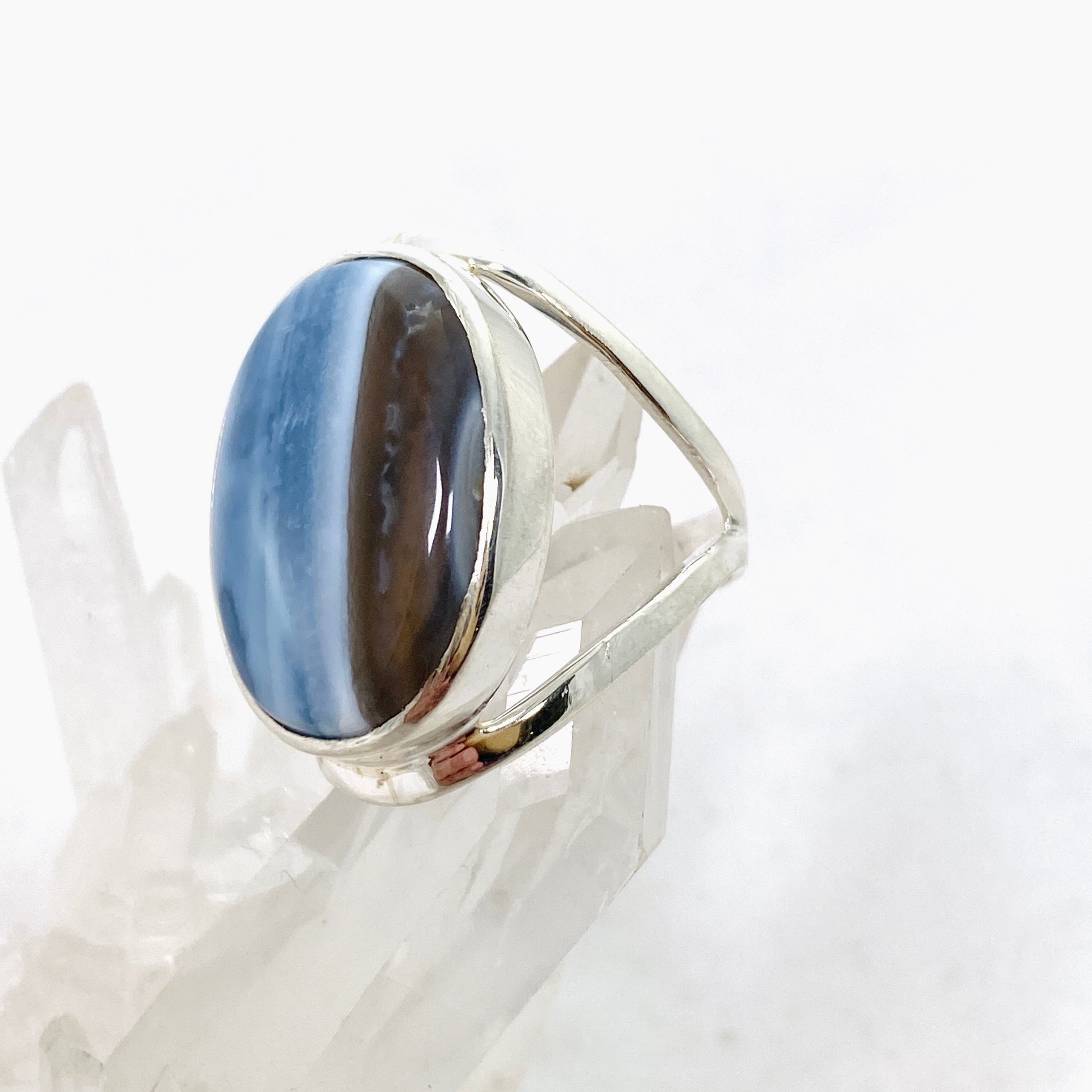 Blue Owhyee Opal Oval Cabochon Ring - Size 9 KRGJ3304 | Handmade Gemstone Jewelry for Women, Perfect for Weddings, Parties & Special Occasions